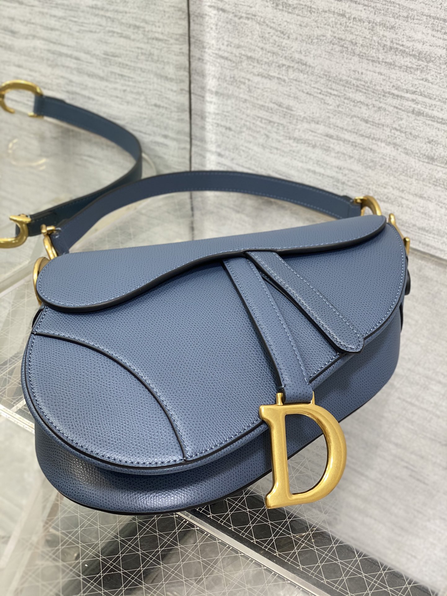 Dior Large Saddle Bag in Blue Calfskin