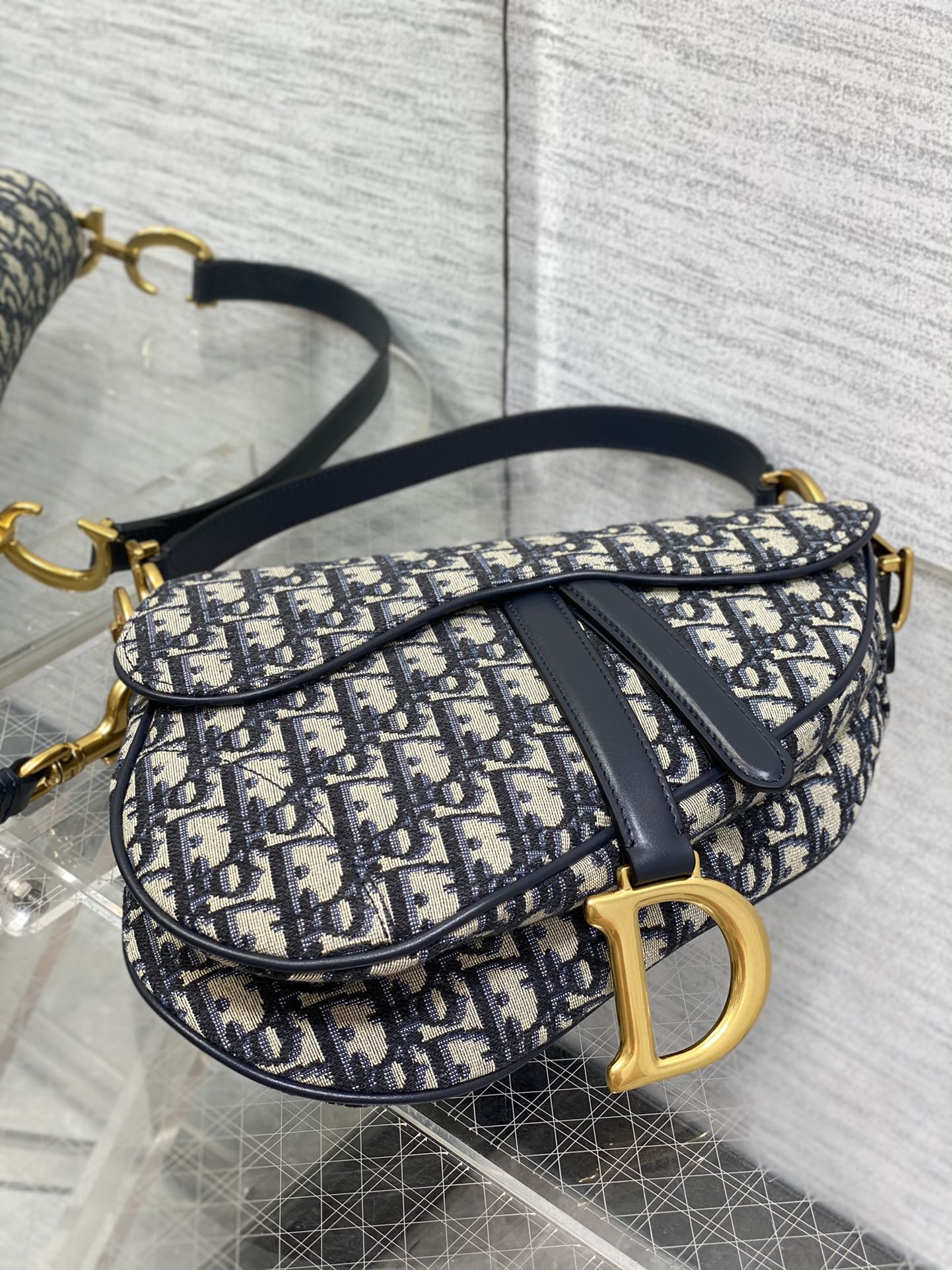 Dior Large Saddle Bag in Blue Dior Oblique Jacquard Bag