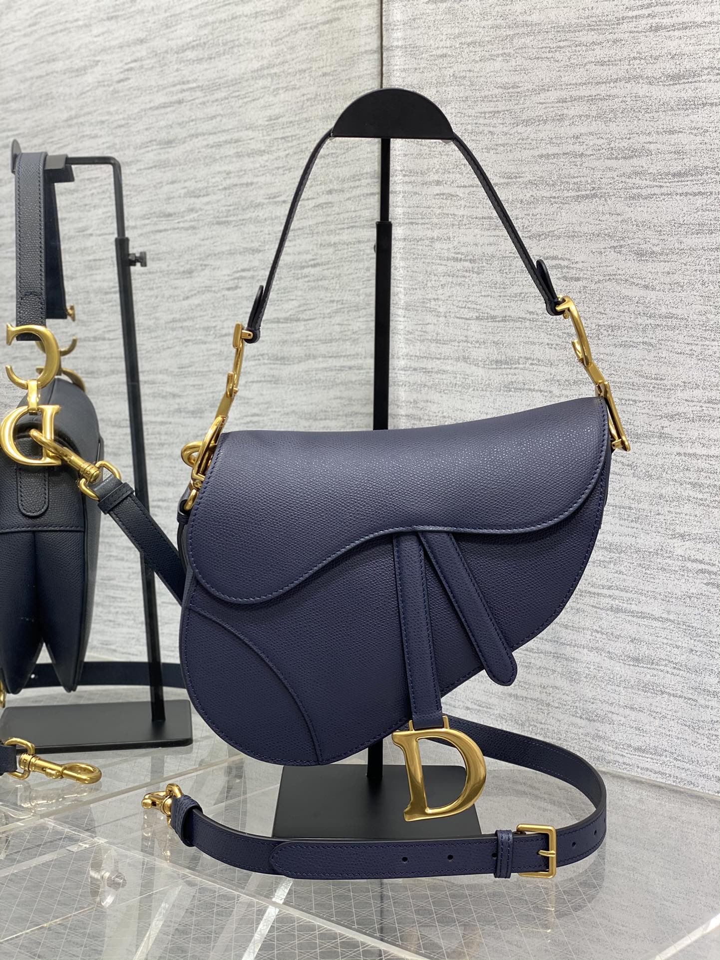 Dior Large Saddle Bag in Dark Blue Calfskin