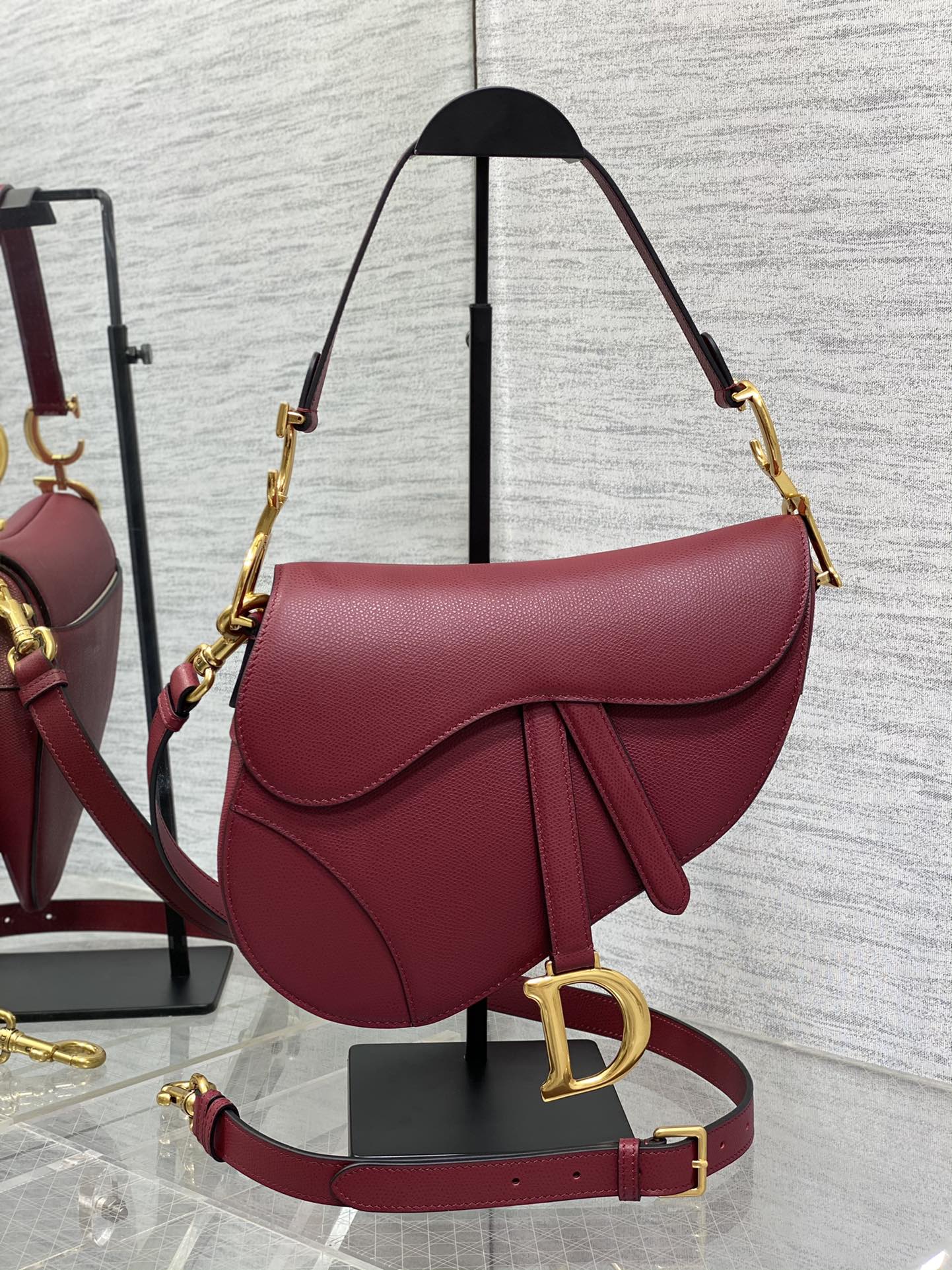 Dior Large Saddle Bag in Dark Red Calfskin