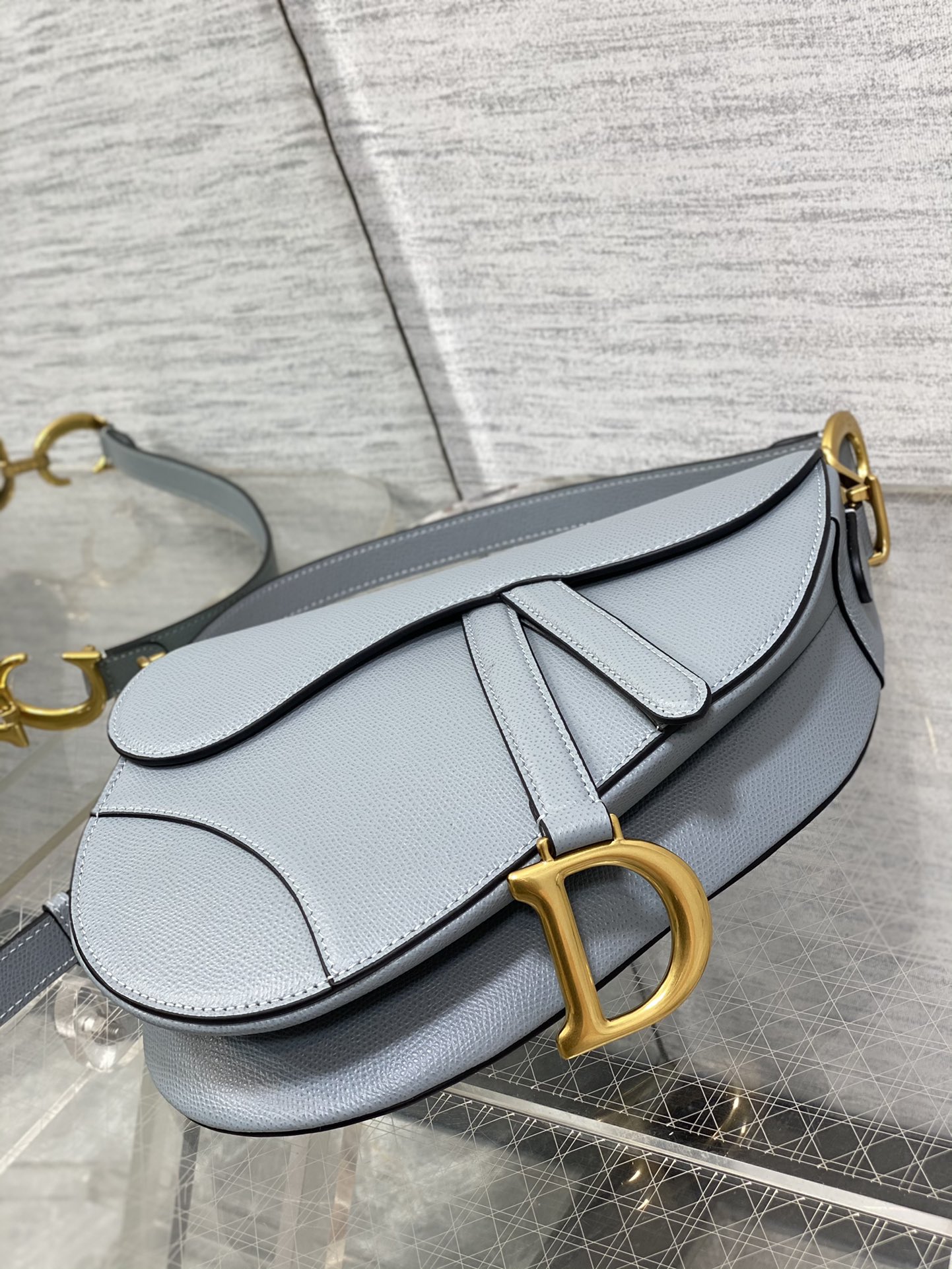 Dior Large Saddle Bag in Light Blue Calfskin