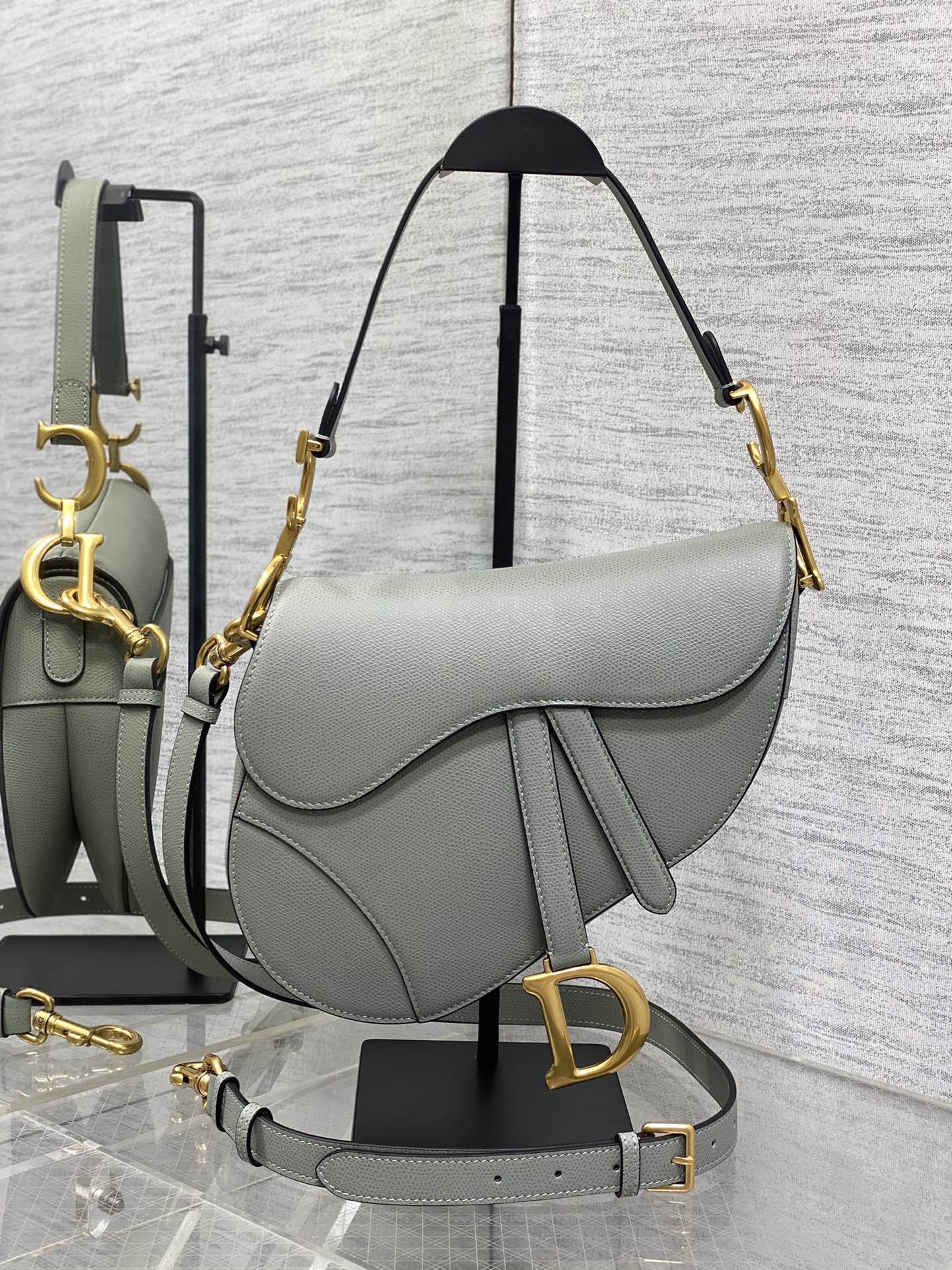 Dior Large Saddle Bag in Rock Ash Calfskin