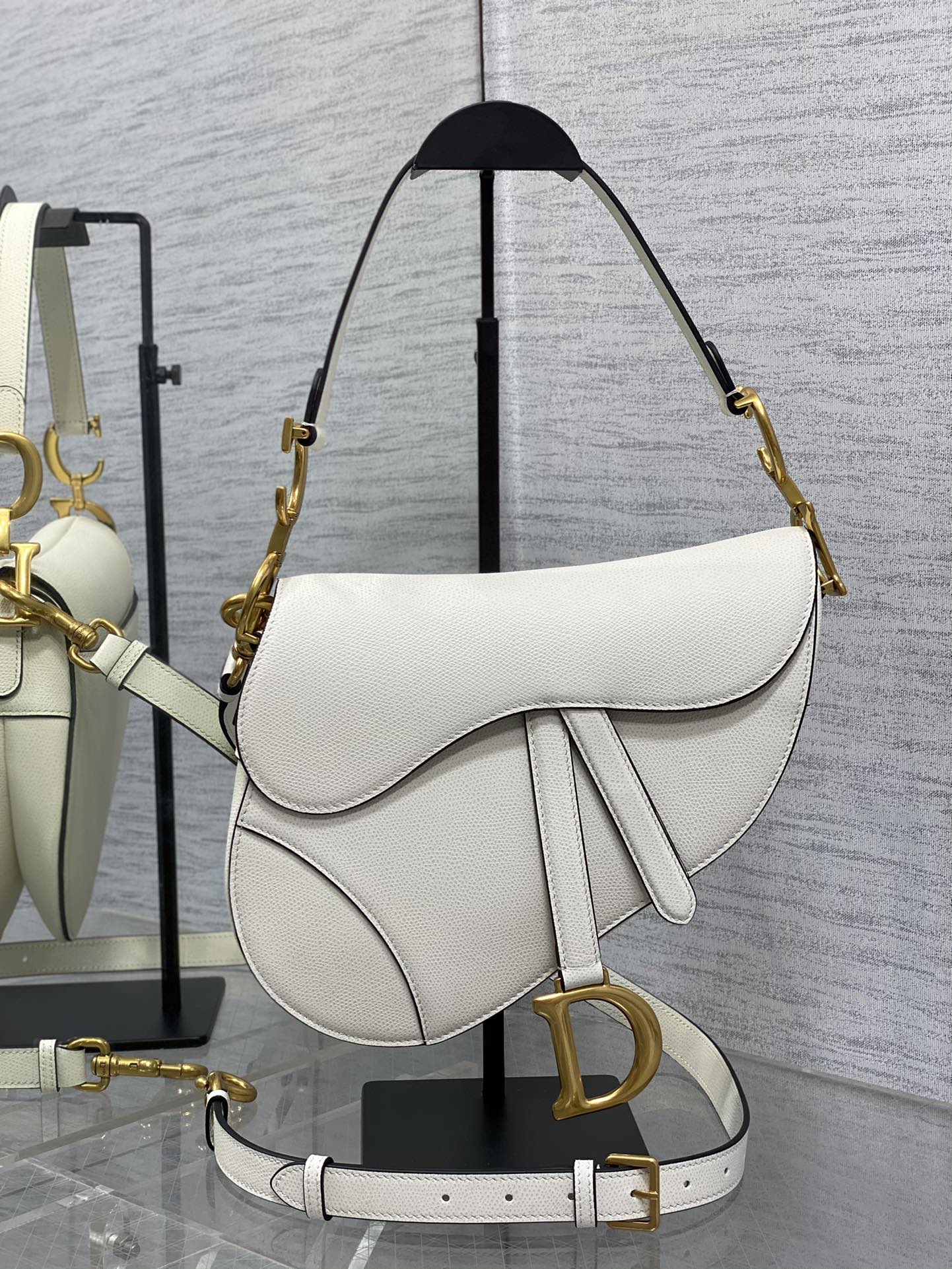 Dior Large Saddle Bag in White Calfskin