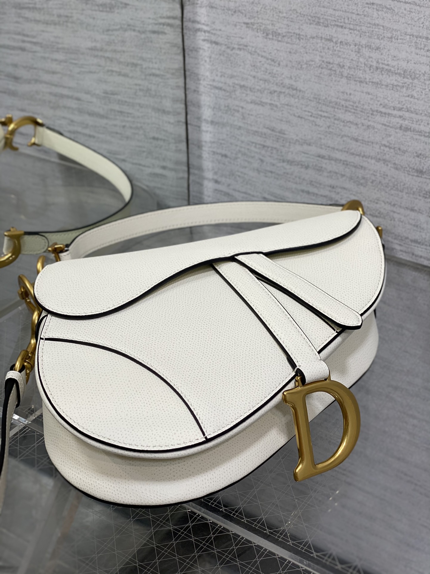 Dior Large Saddle Bag in White Calfskin