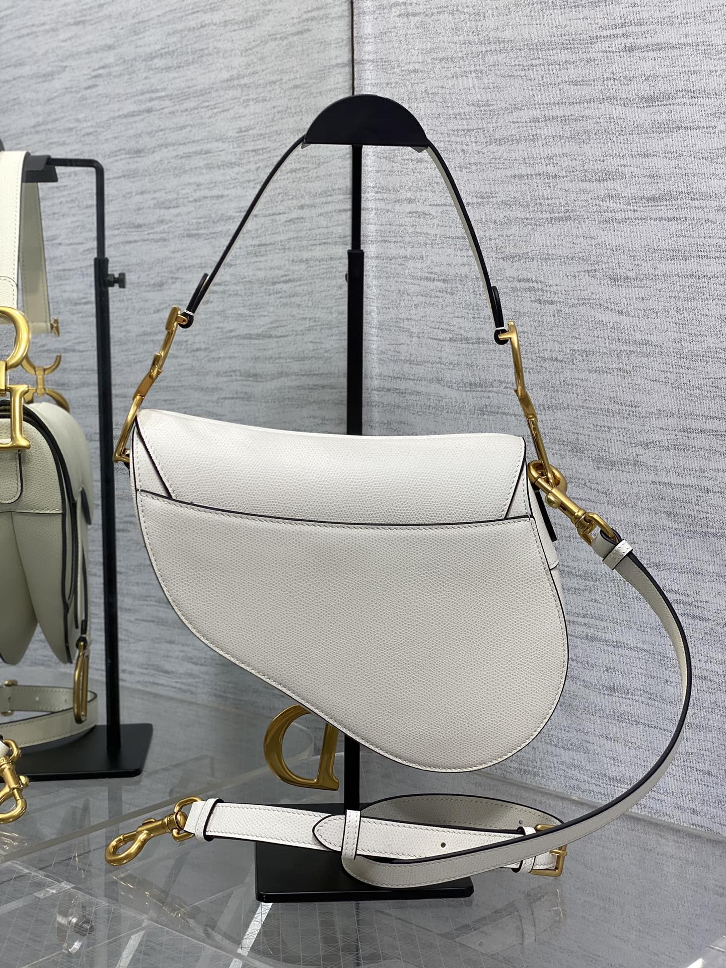 Dior Large Saddle Bag in White Calfskin