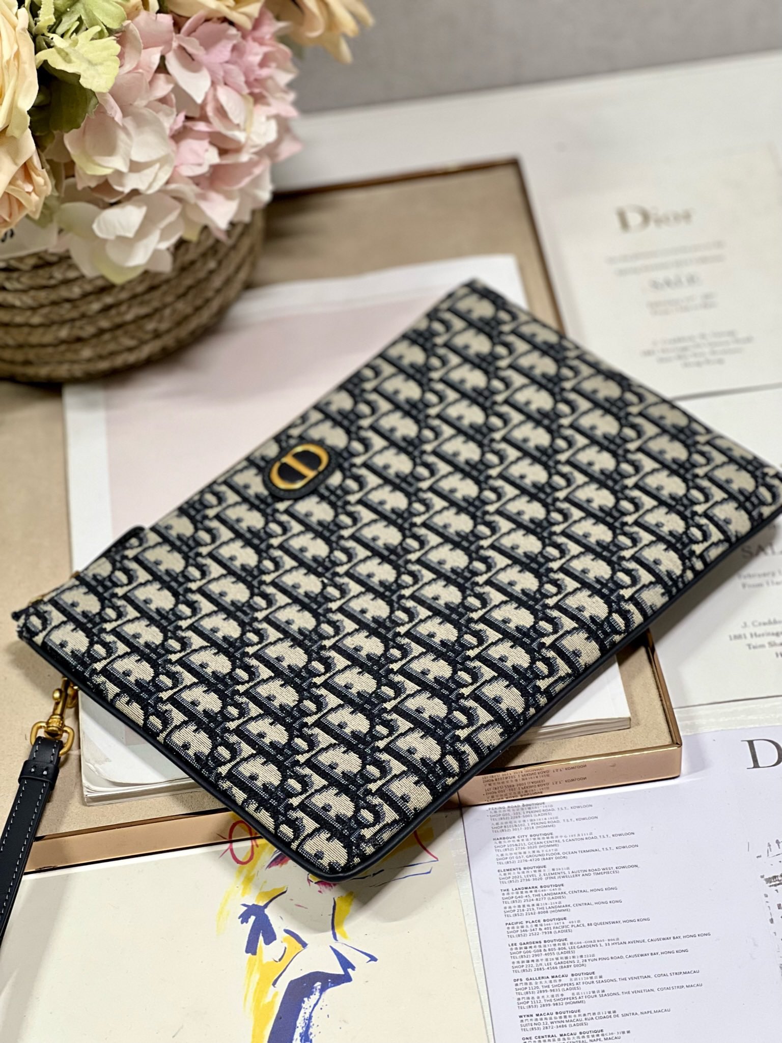 Dior Medium 30 Montaigne Pouch Blue Dior Oblique Jacquard