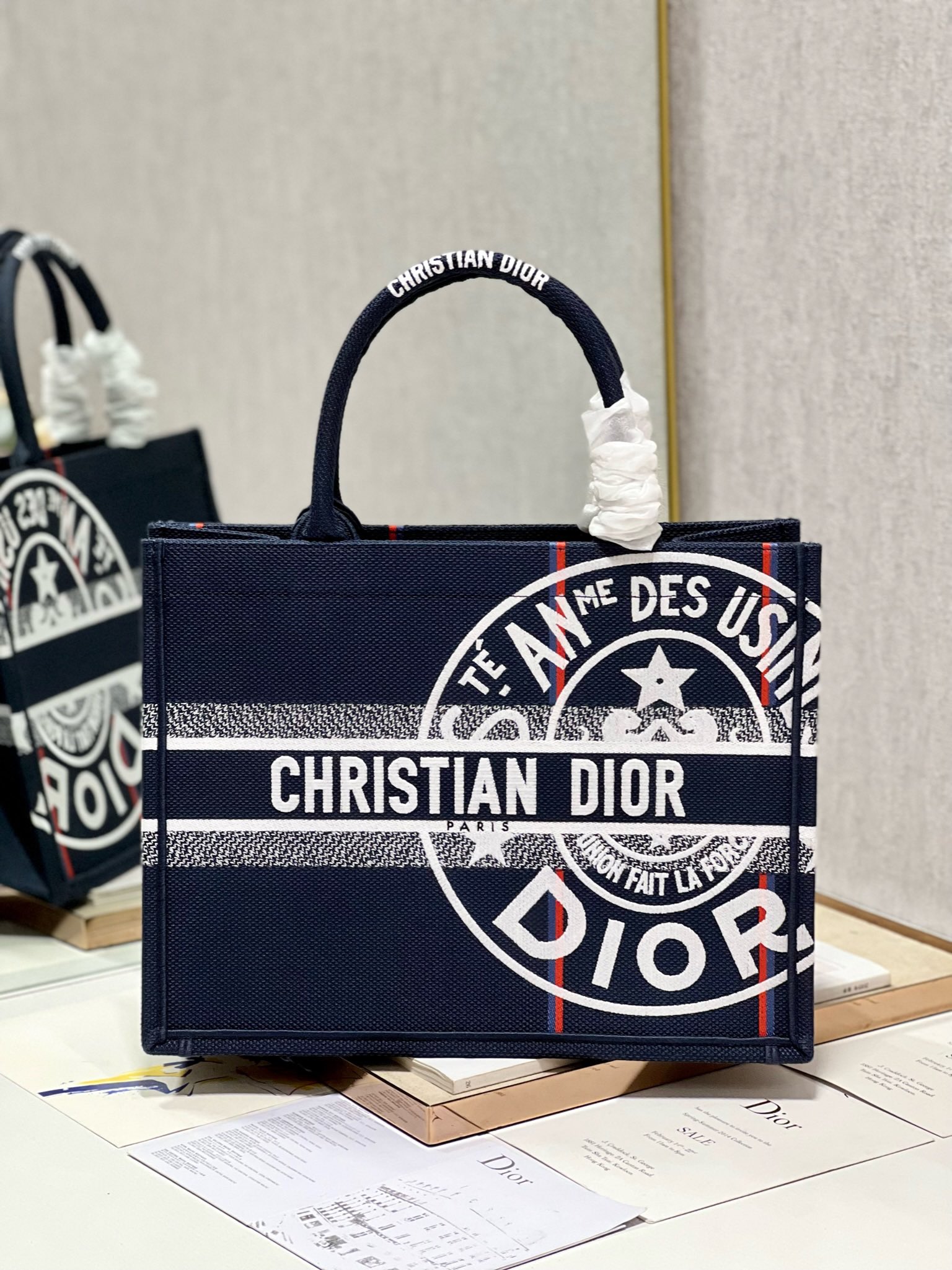 Dior Medium Book Tote Blue Dior Union Embroidery 42cm