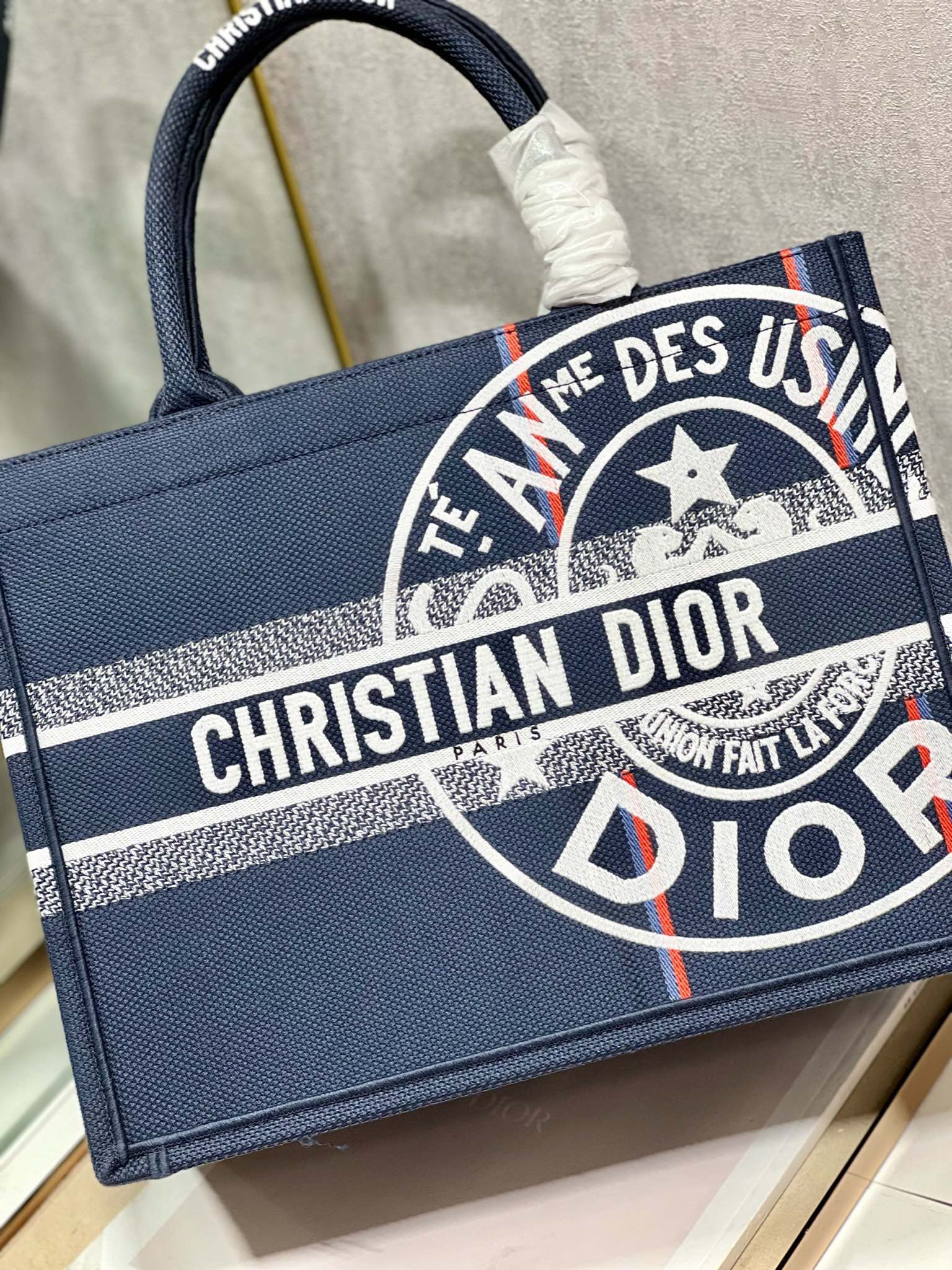 Dior Medium Book Tote Blue Dior Union Embroidery 42cm