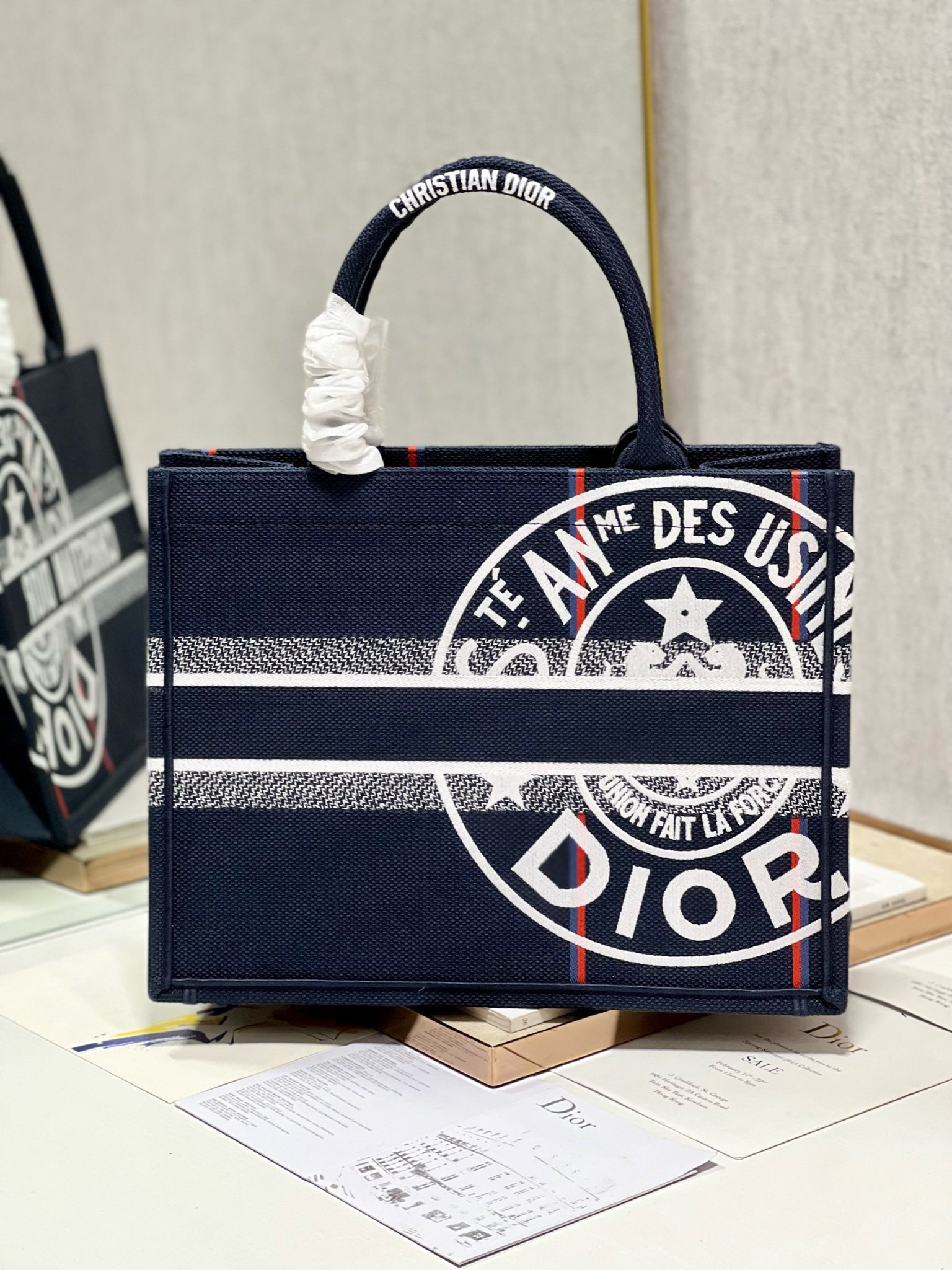 Dior Medium Book Tote Blue Dior Union Embroidery 42cm