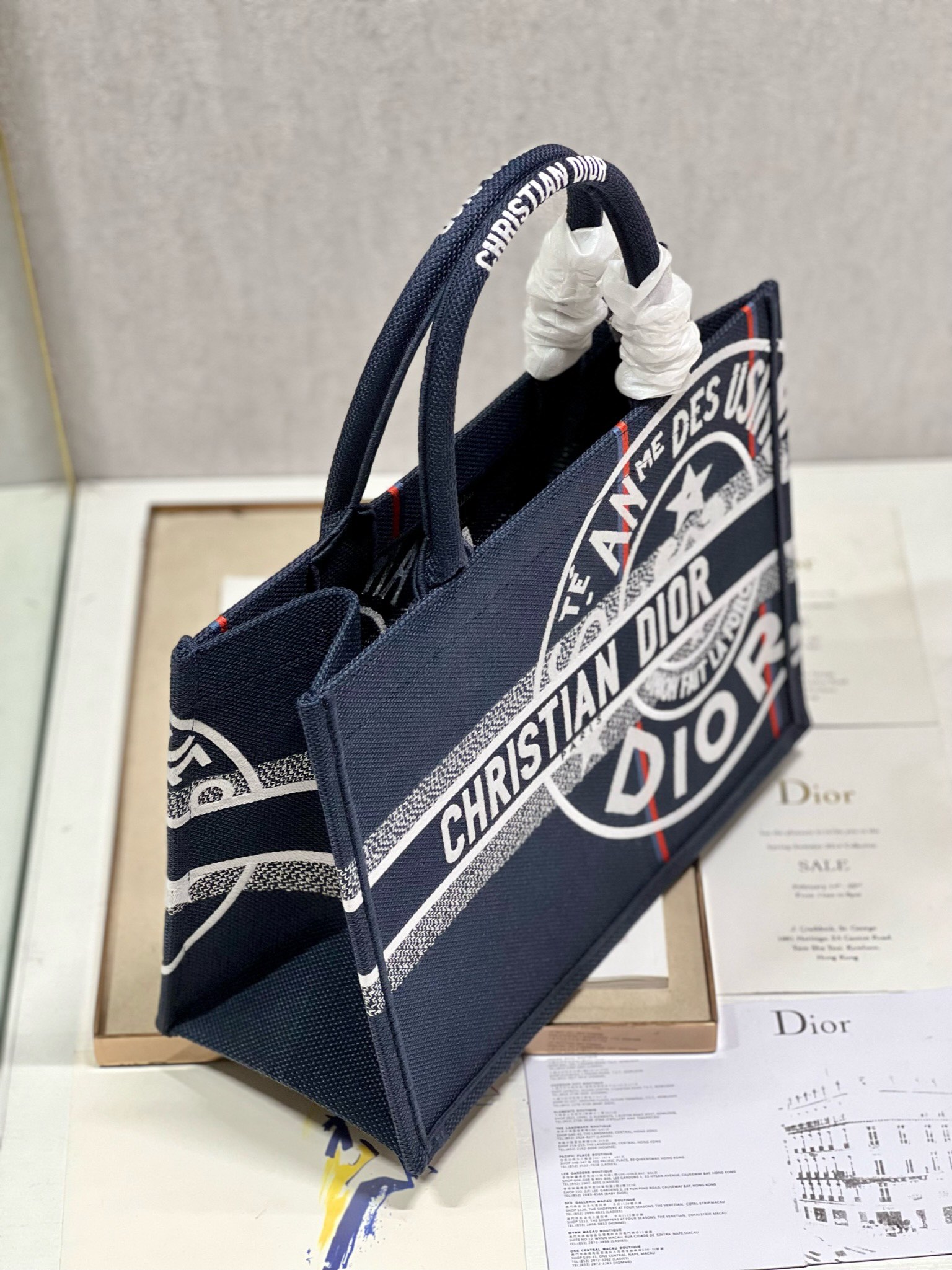 Dior Medium Book Tote Blue Dior Union Embroidery 42cm