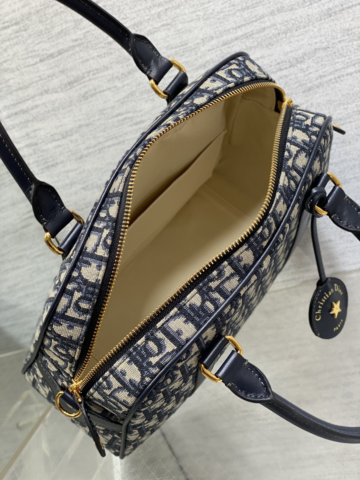 Dior Medium D-Vibe Bowling Bag Blue Dior Oblique Jacquard