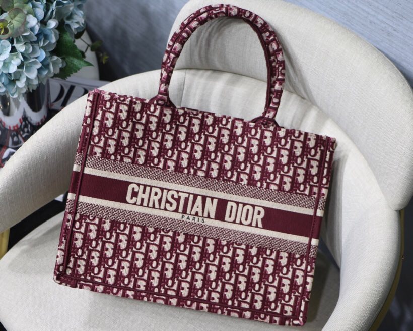 Dior Medium Dior Book Tote Bag Burgundy Dior Oblique Embroidery 36cm