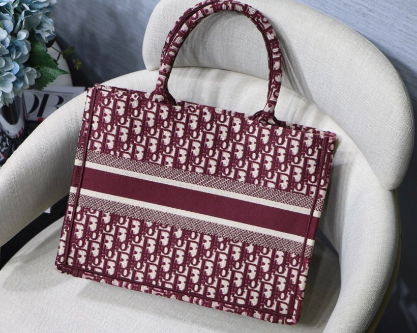 Dior Medium Dior Book Tote Bag Burgundy Dior Oblique Embroidery 36cm