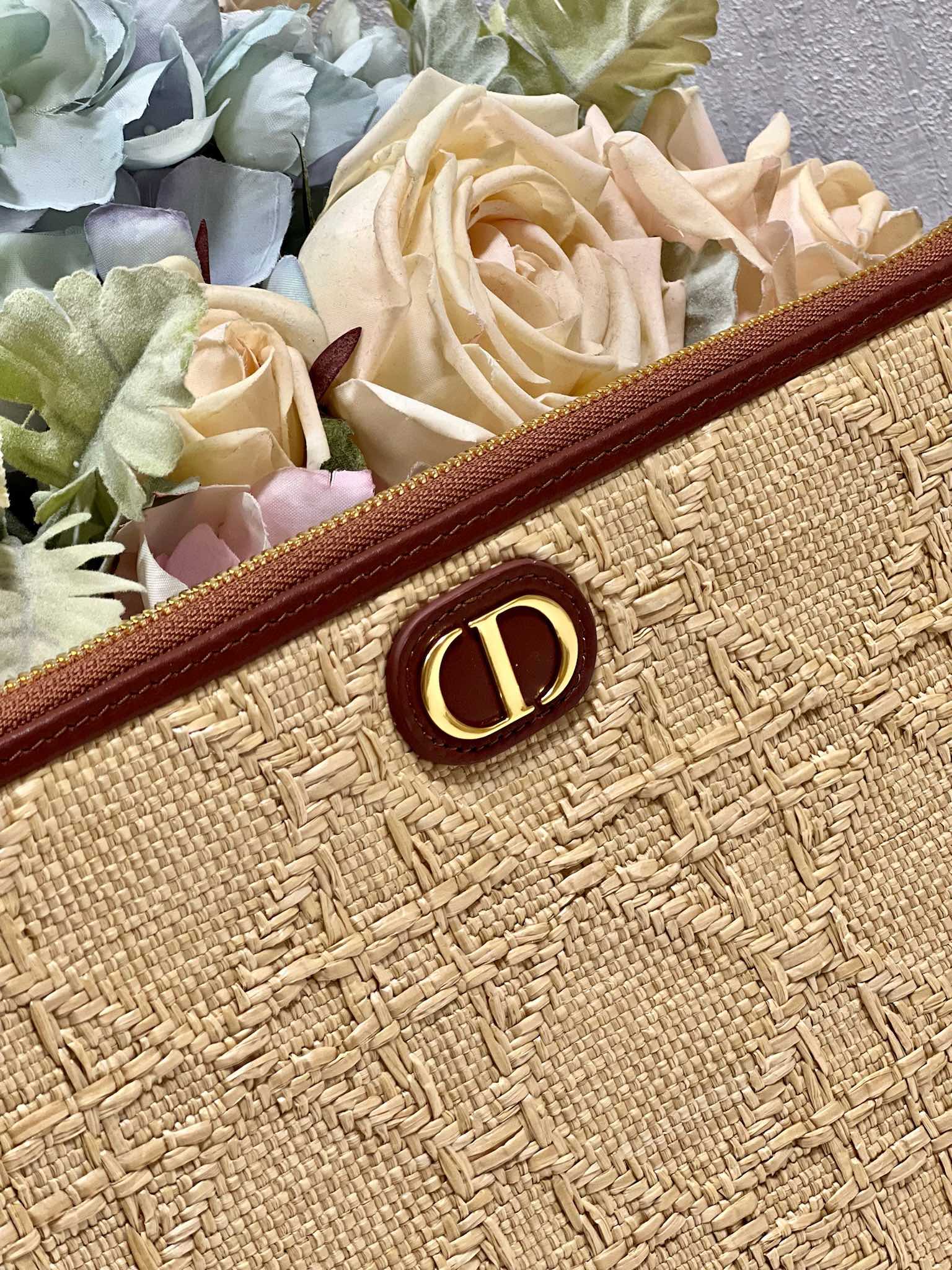 Dior Medium Dior Caro Daily Pouch Natural Cannage Raffia