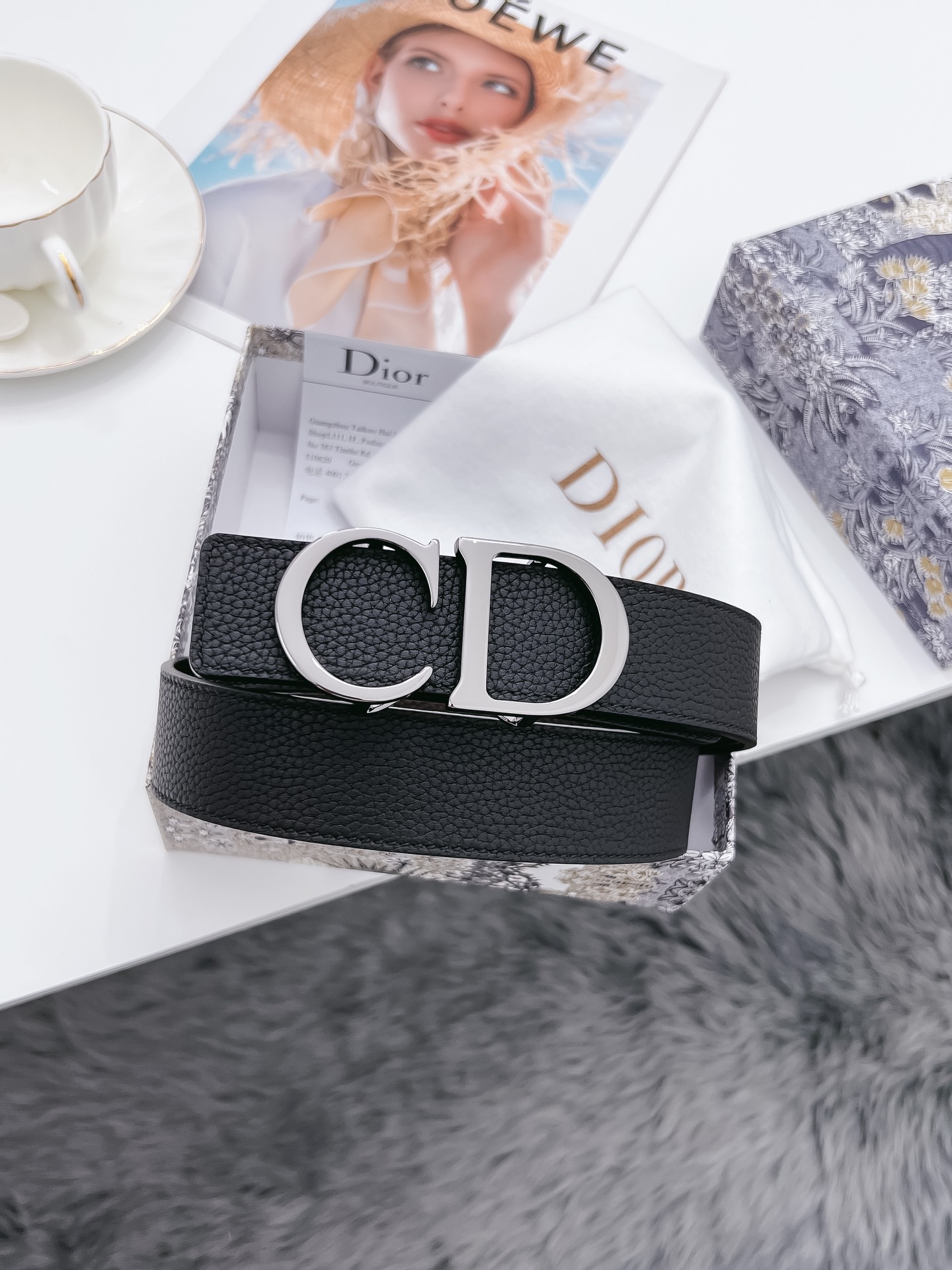 Dior Mens Leather Belt Width 3.5cm 018