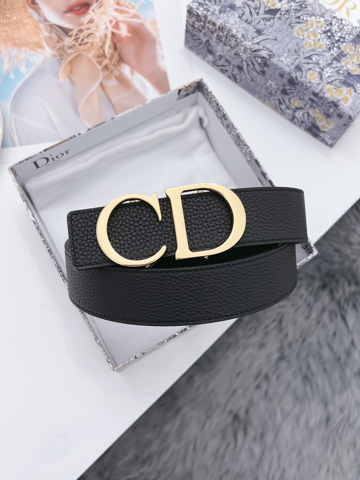 Dior Mens Leather Belt Width 3.5cm 020