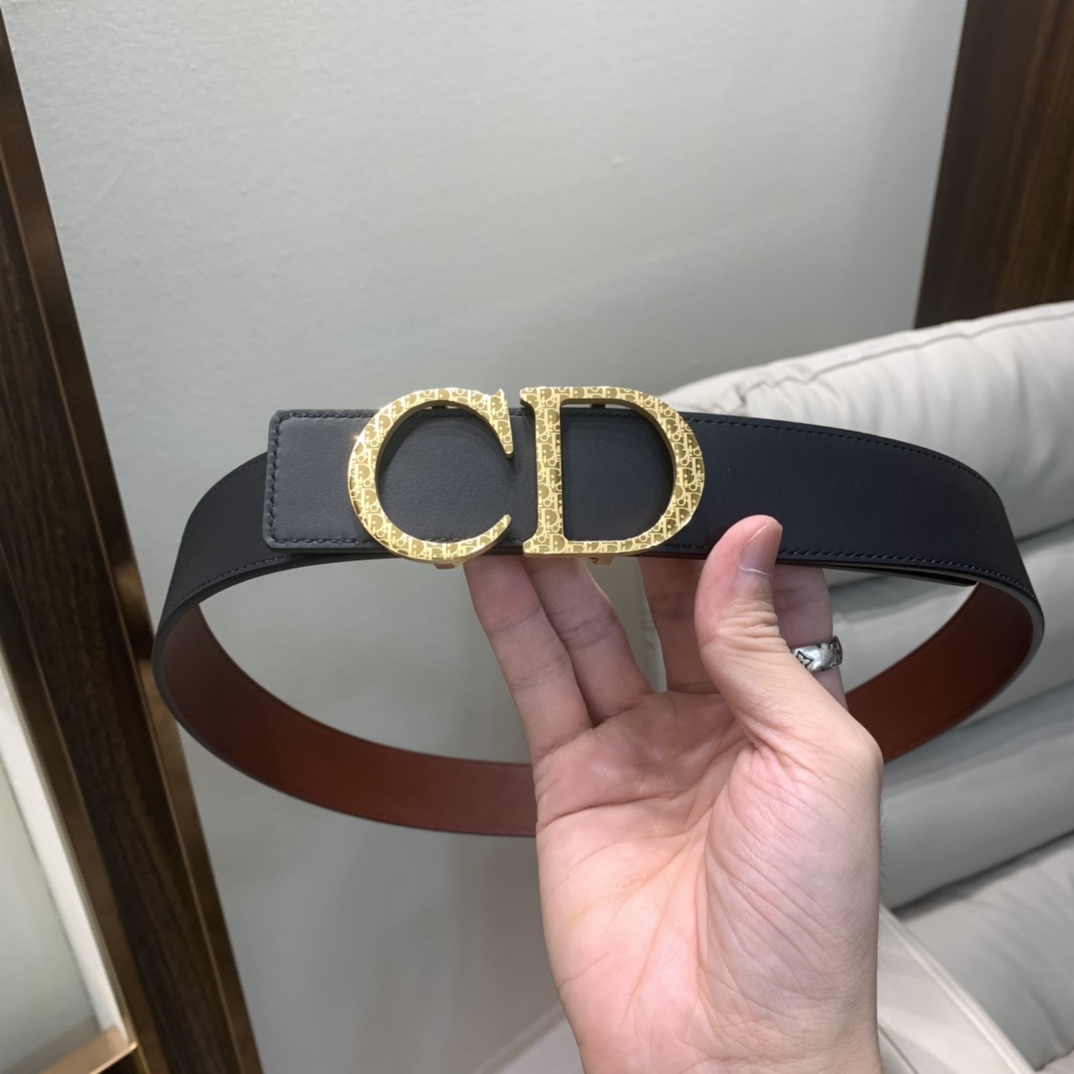 Dior Mens Leather Belt Width 3.5cm 030