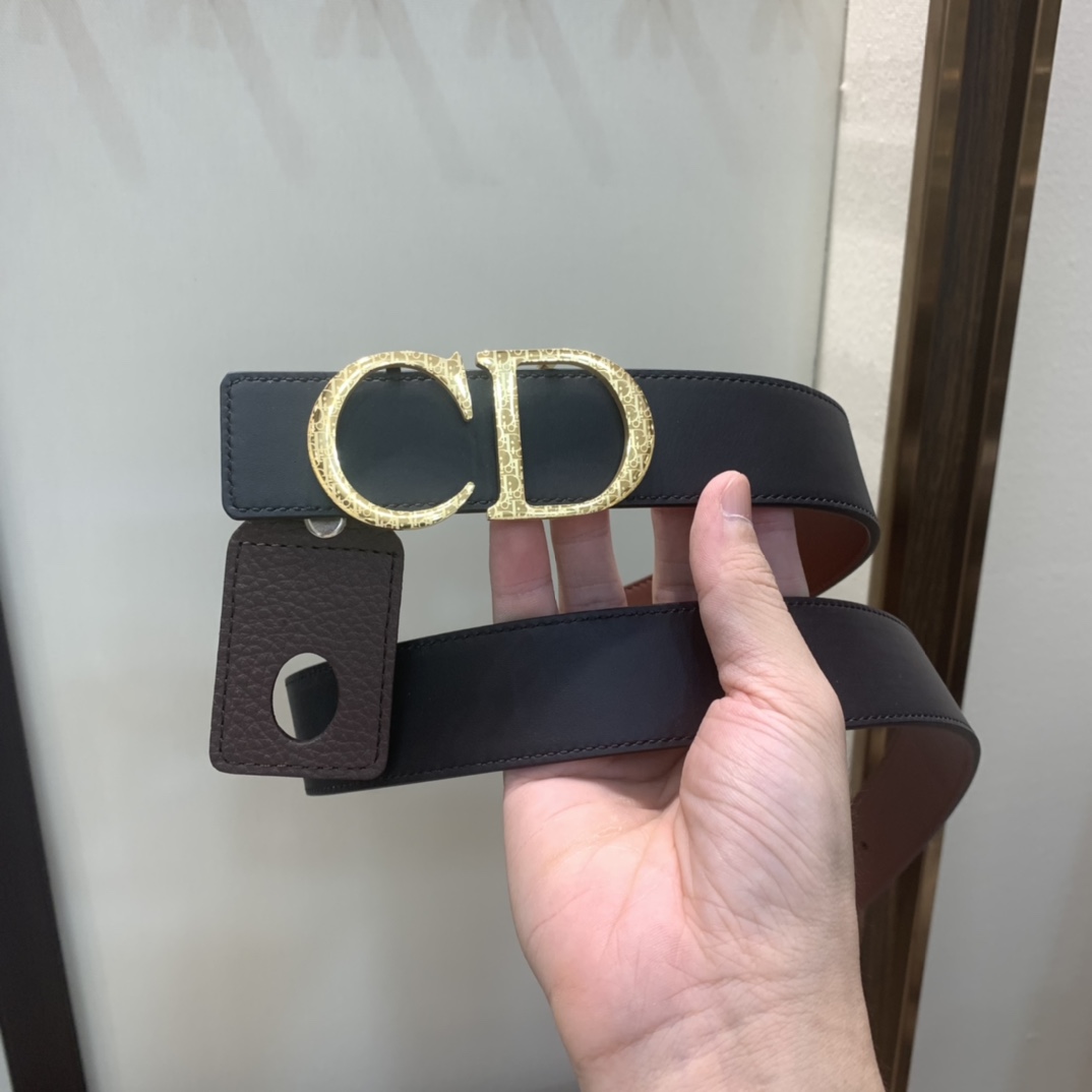 Dior Mens Leather Belt Width 3.5cm 030