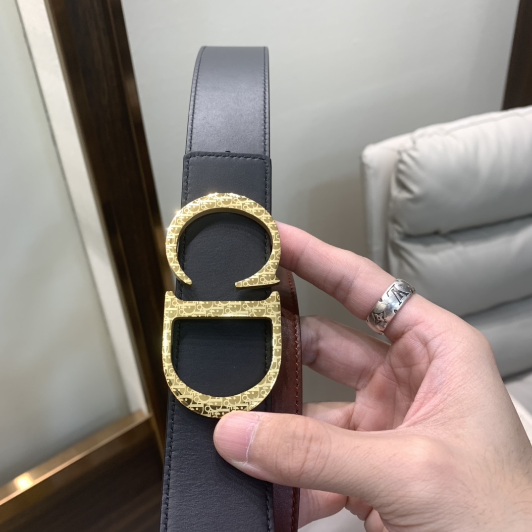 Dior Mens Leather Belt Width 3.5cm 030