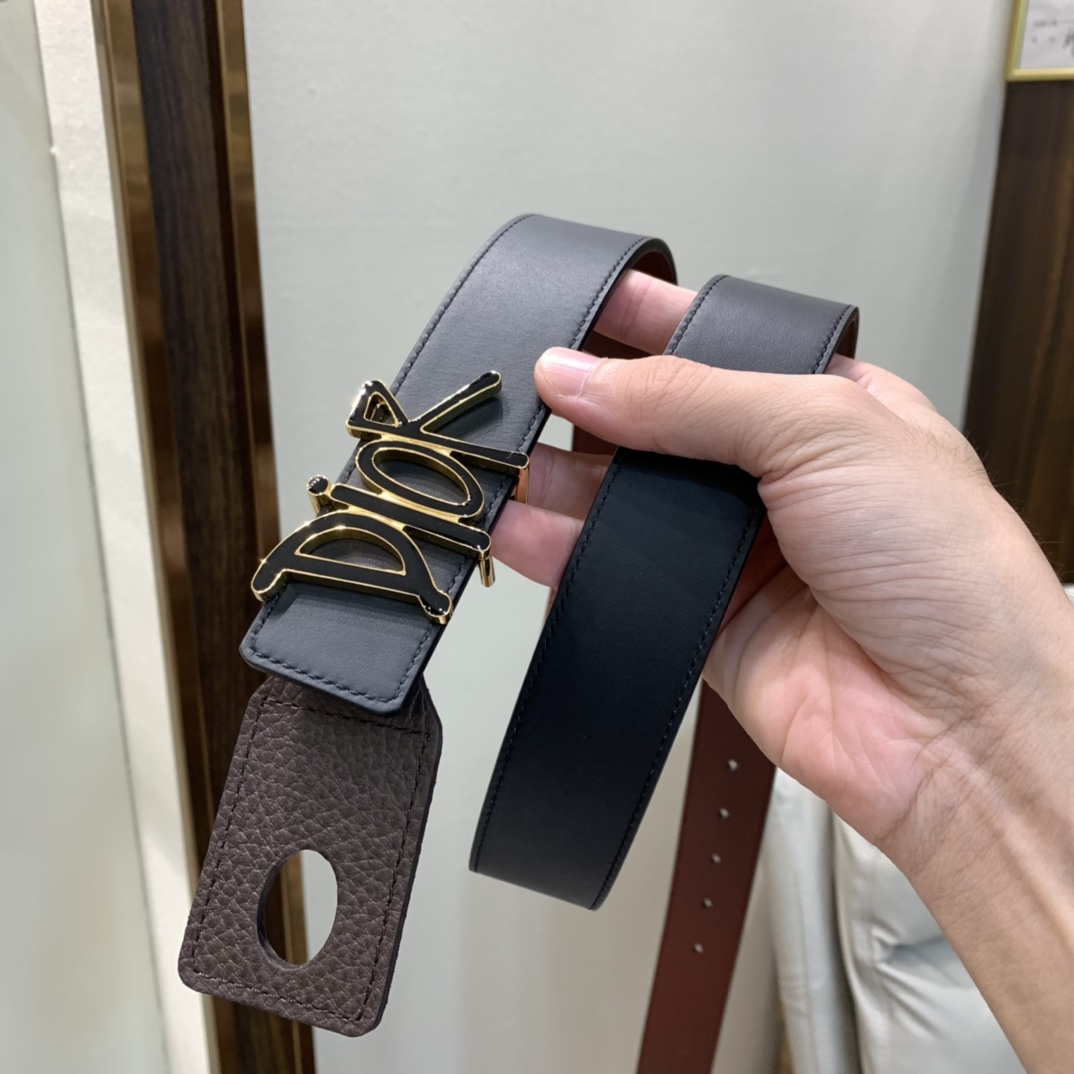 Dior Mens Leather Belt Width 3.5cm 032