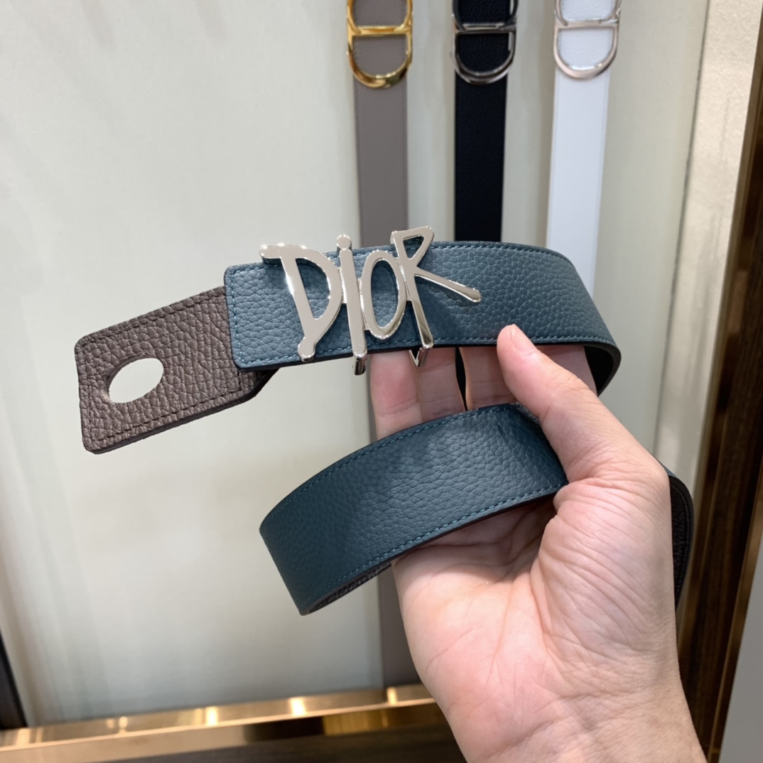 Dior Mens Leather Belt Width 3.5cm 039