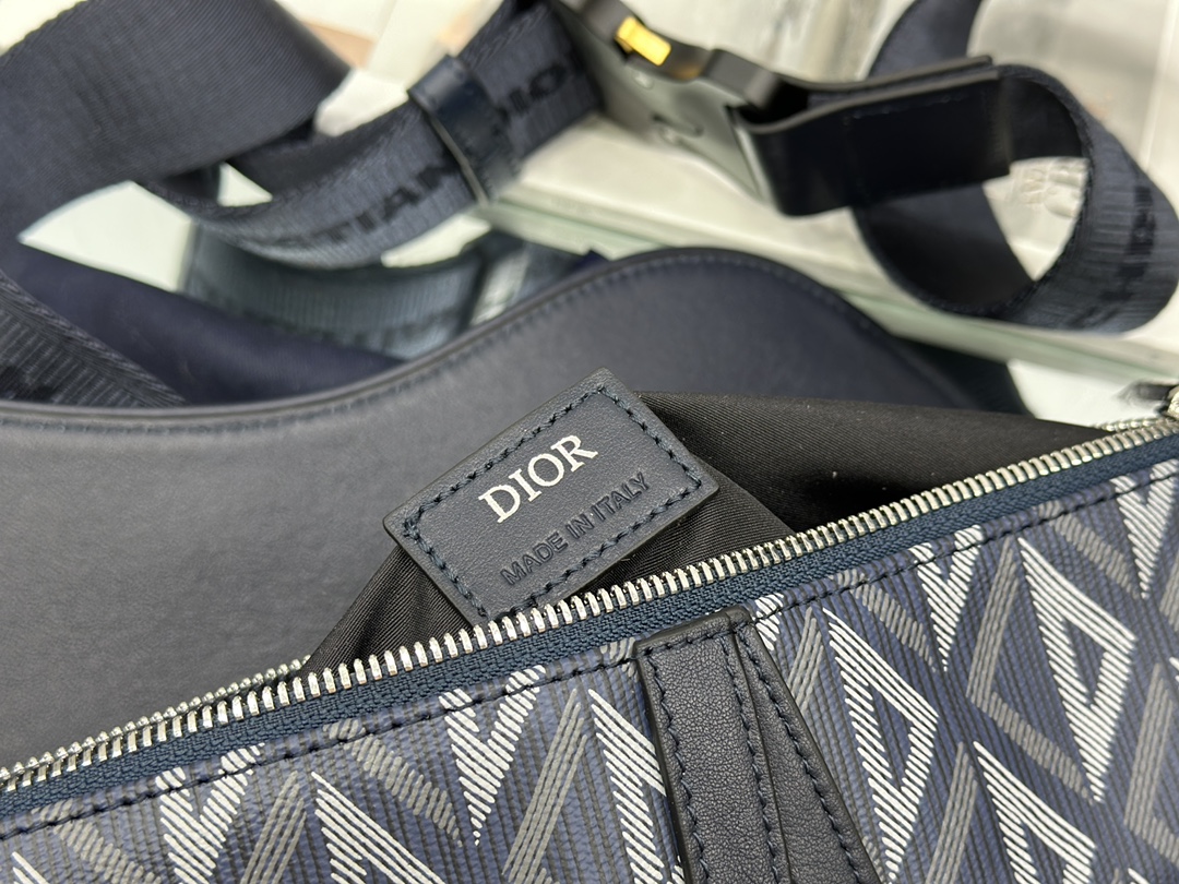 Dior Mens Saddle Bag Navy Blue CD Diamond Canvas and Smooth Calfskin