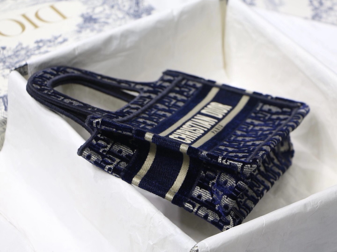 Dior Mini Blue Dior Oblique Embroidery Book Tote 23cm