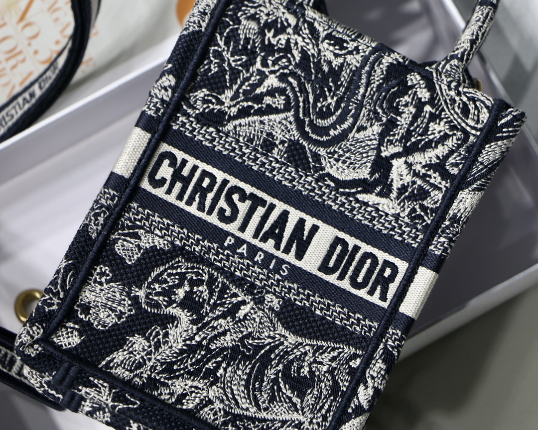 Dior Mini Book Tote Phone Bag Blue Tiger Embroidery