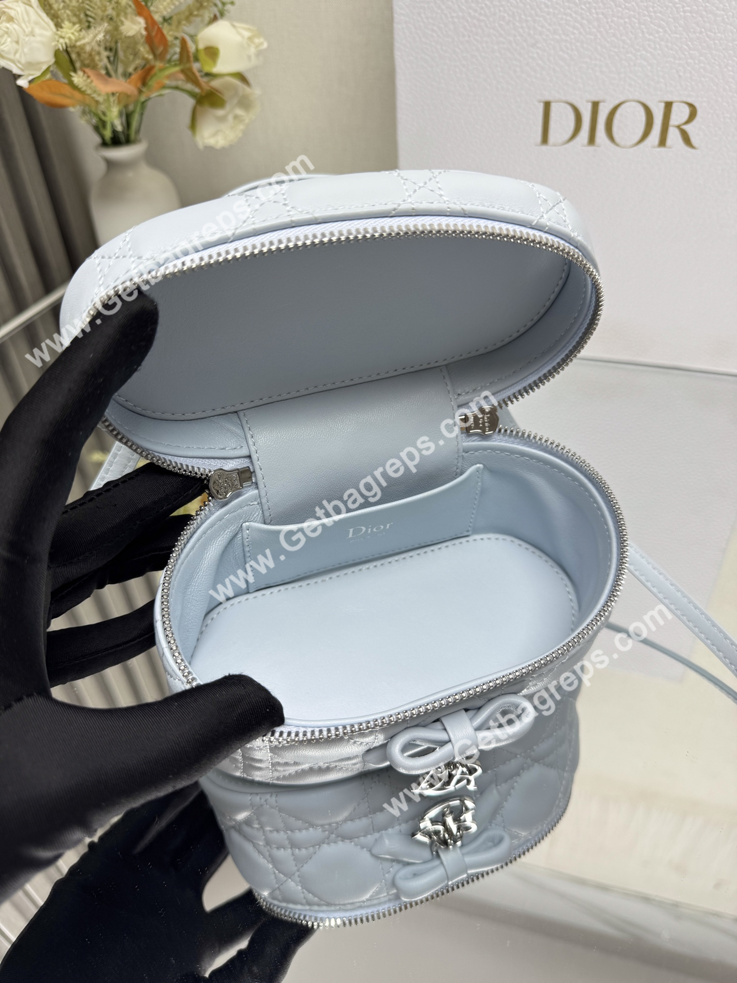 Dior Mini Vanity Cannage Lambski Blue