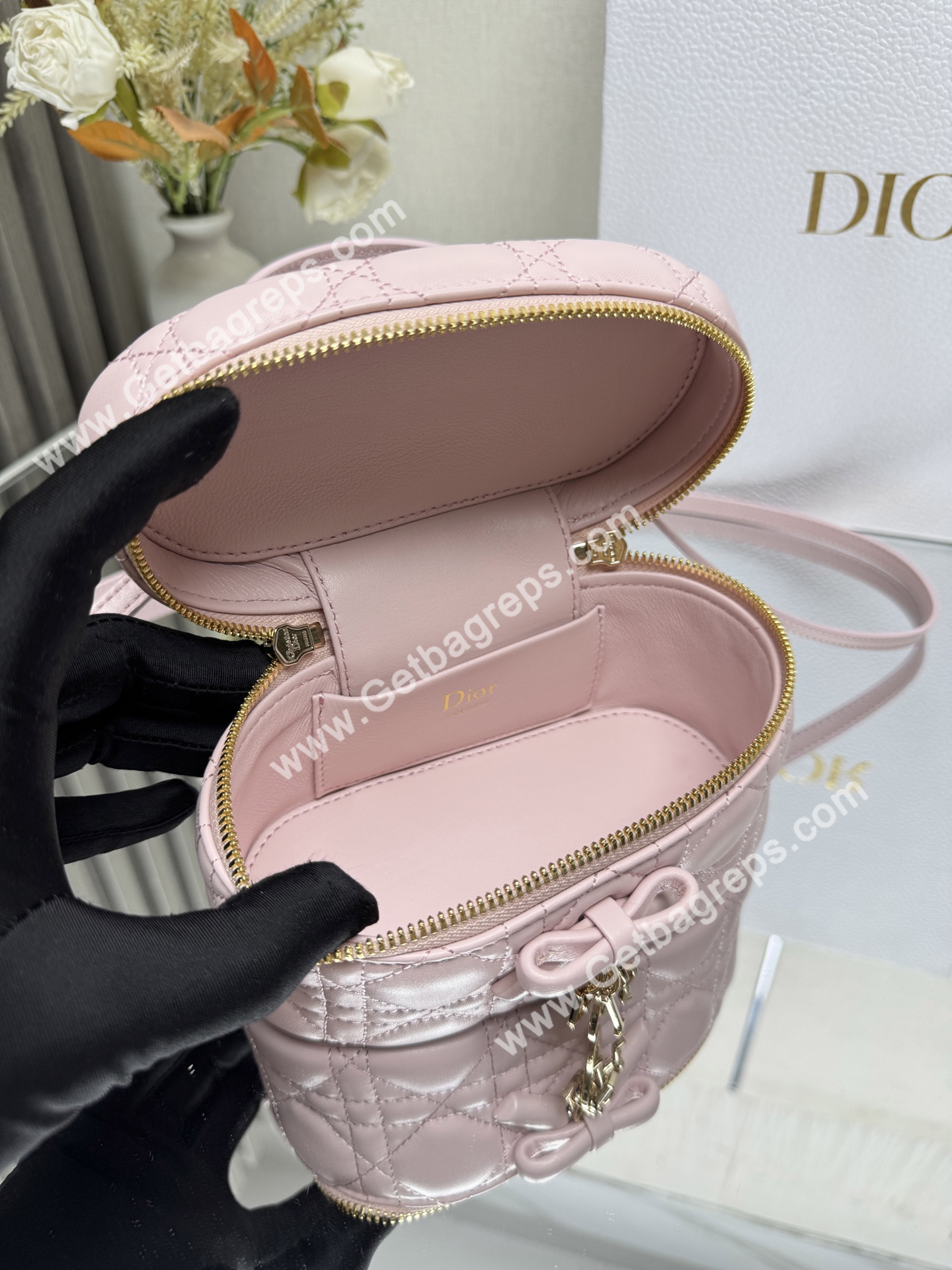 Dior Mini Vanity Cannage Lambski Pink