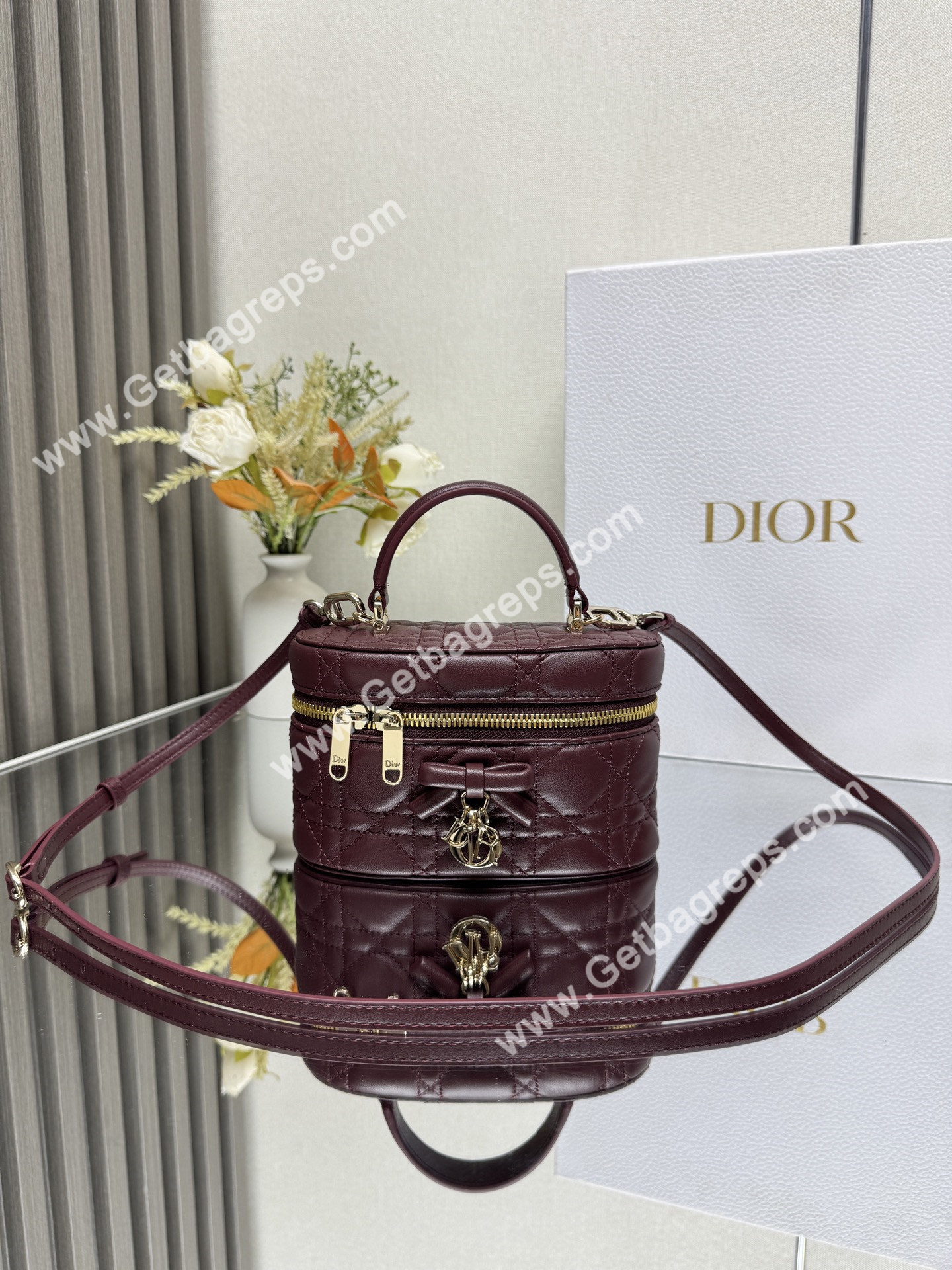 Dior Mini Vanity Cannage Lambski Wine