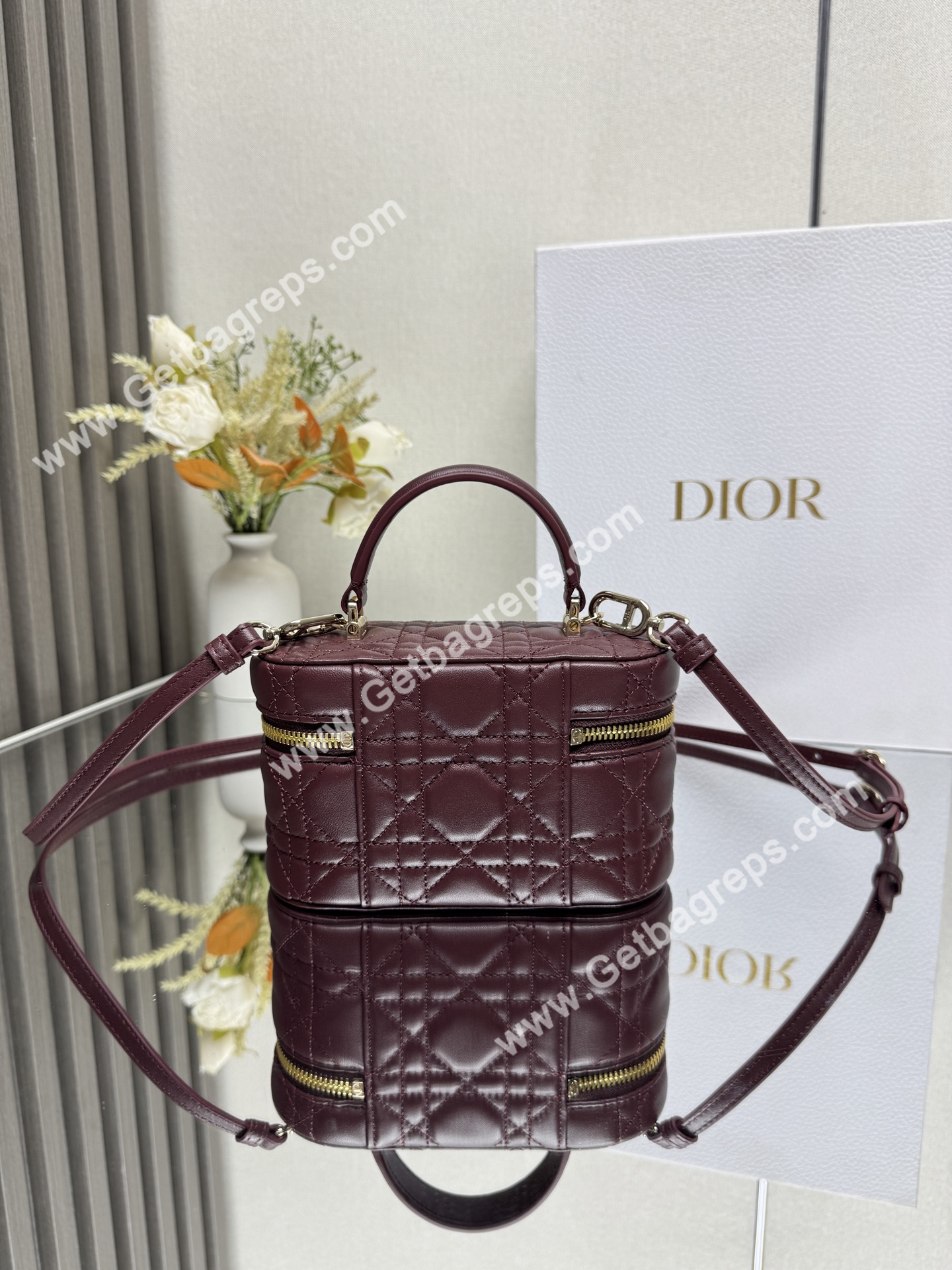 Dior Mini Vanity Cannage Lambski Wine