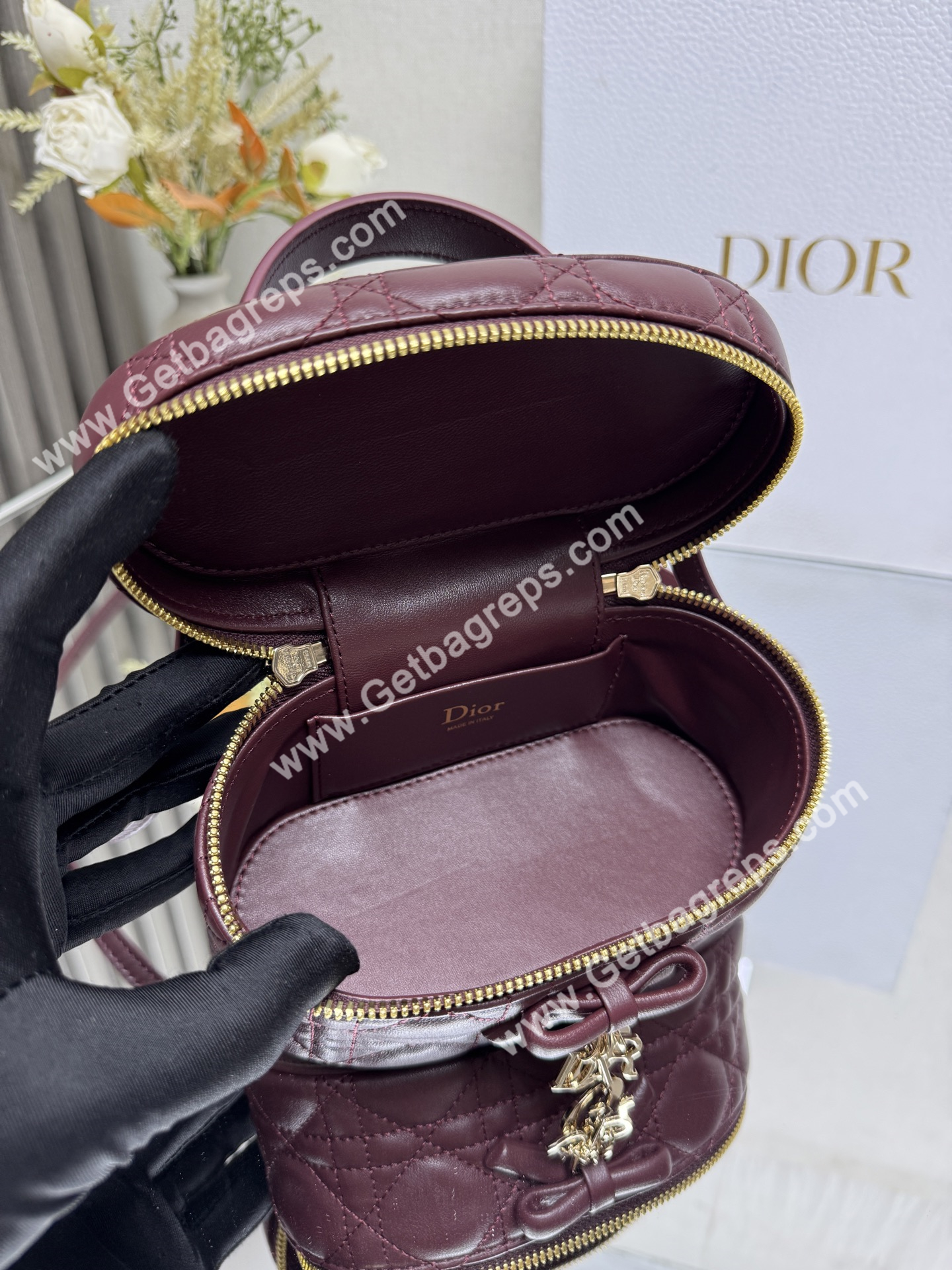 Dior Mini Vanity Cannage Lambski Wine