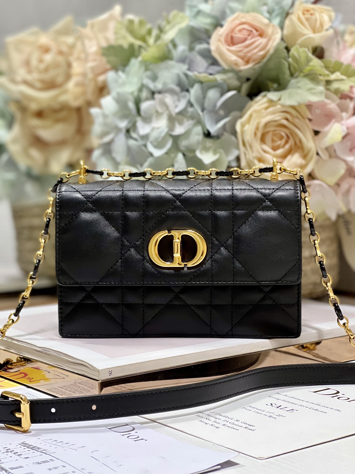 Dior Miss Caro Mini Bag Latte Macrocannage Lambskin Black