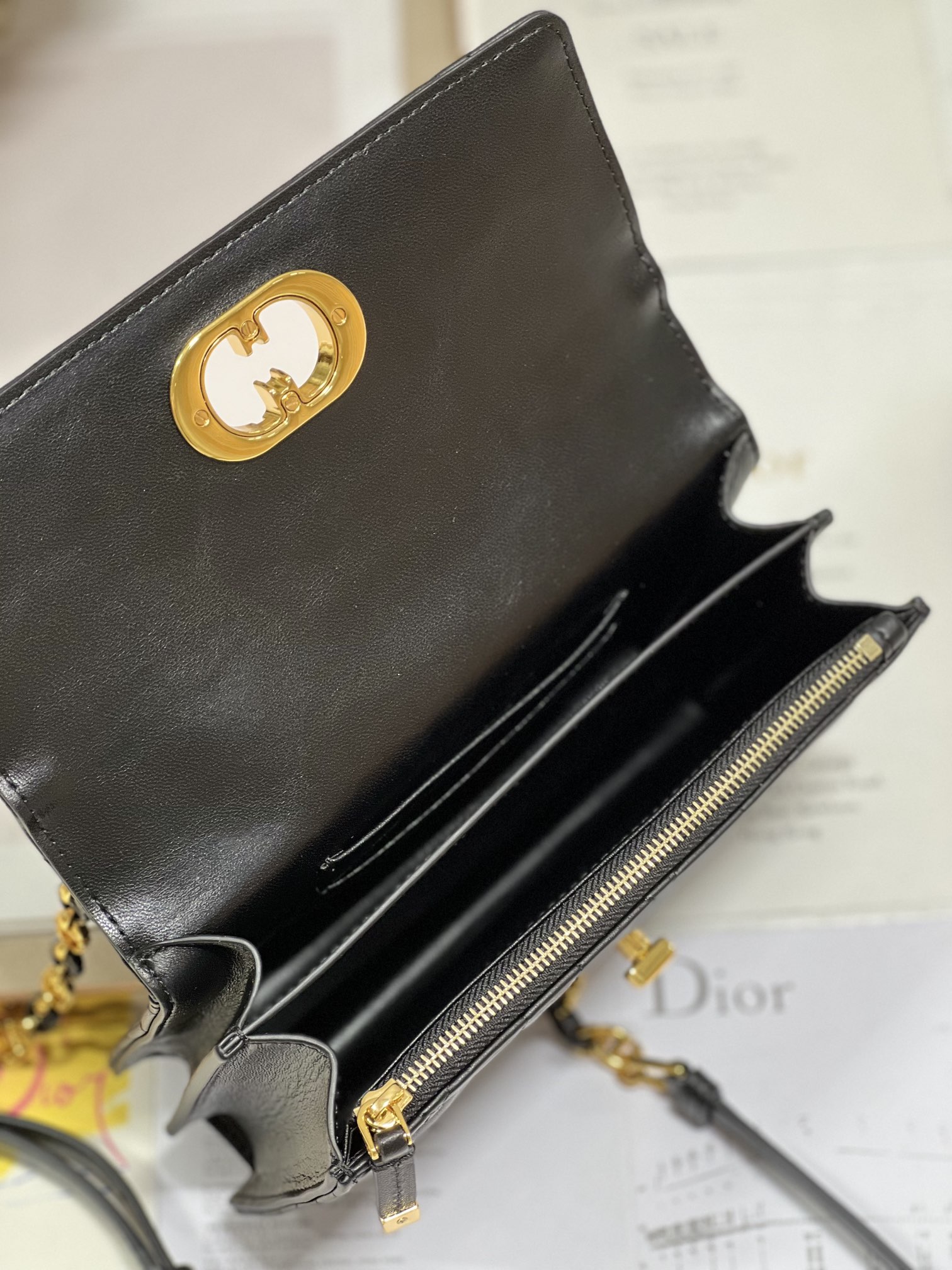 Dior Miss Caro Mini Bag Latte Macrocannage Lambskin Black