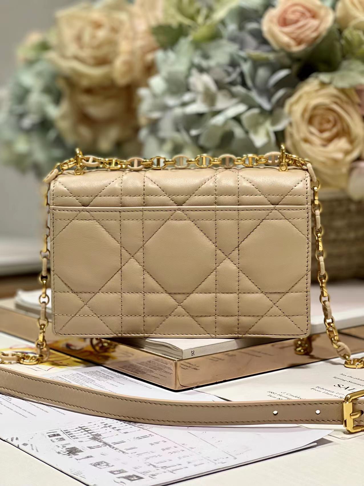 Dior Miss Caro Mini Bag Latte Macrocannage Lambskin Cream