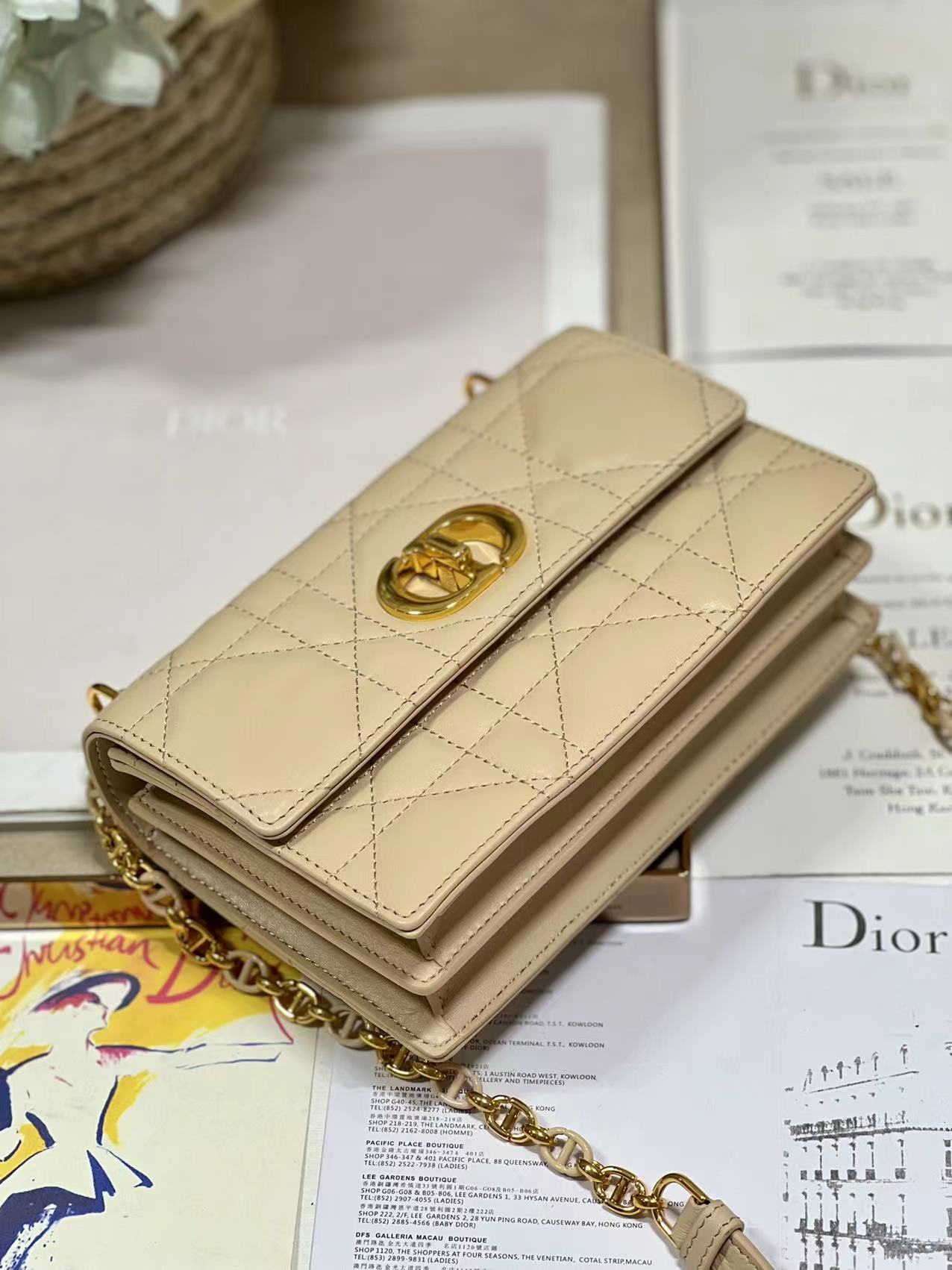 Dior Miss Caro Mini Bag Latte Macrocannage Lambskin Cream