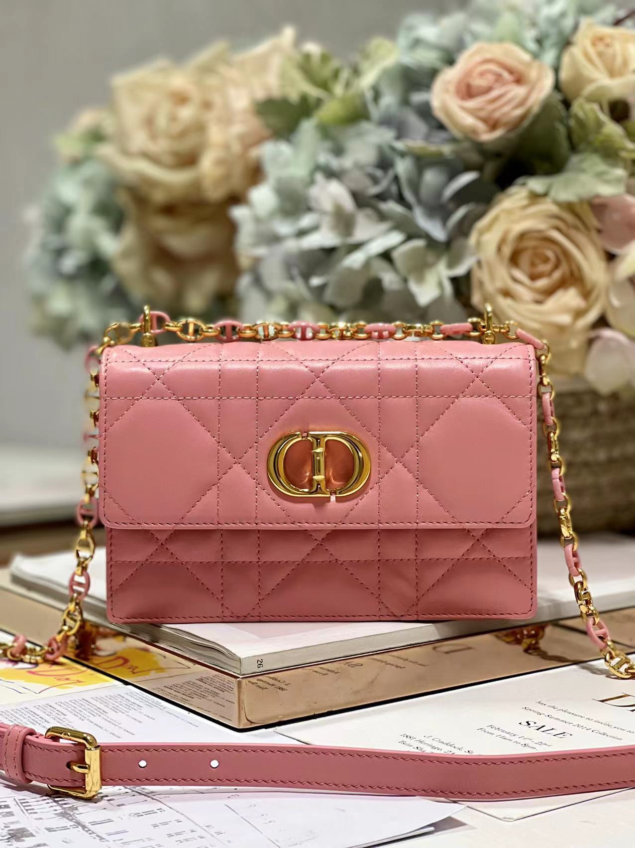 Dior Miss Caro Mini Bag Latte Macrocannage Lambskin Pink