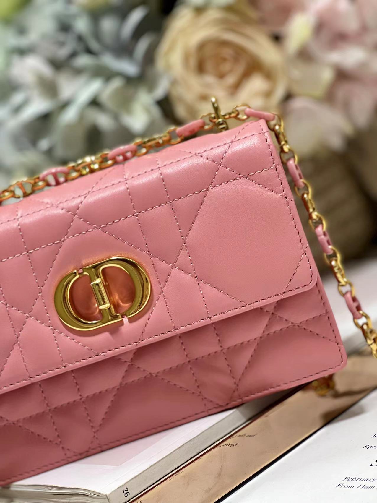 Dior Miss Caro Mini Bag Latte Macrocannage Lambskin Pink