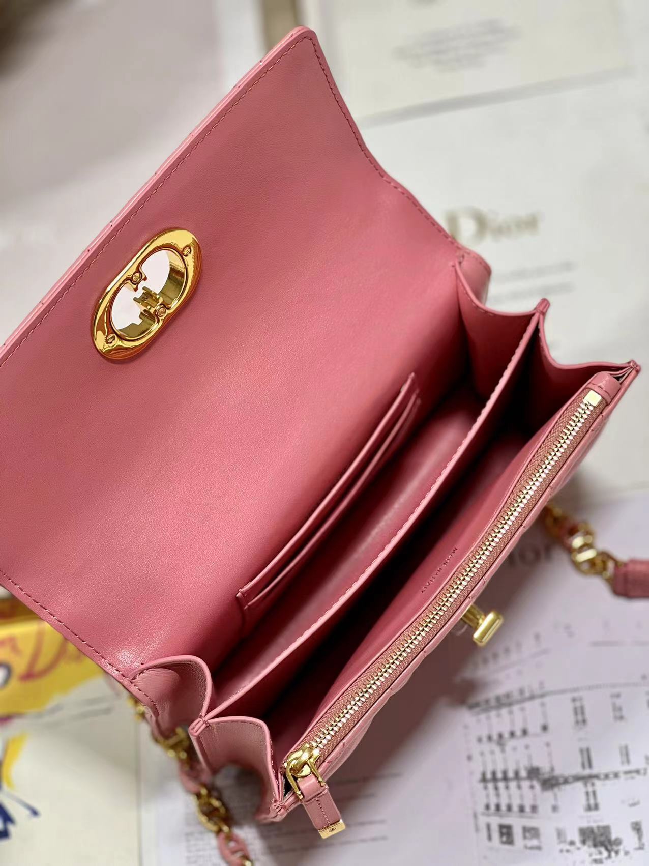 Dior Miss Caro Mini Bag Latte Macrocannage Lambskin Pink