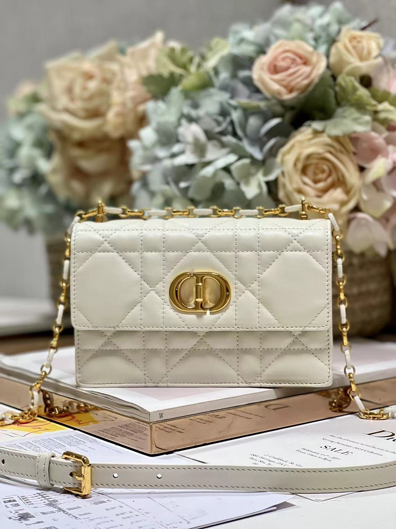 Dior Miss Caro Mini Bag Latte Macrocannage Lambskin White