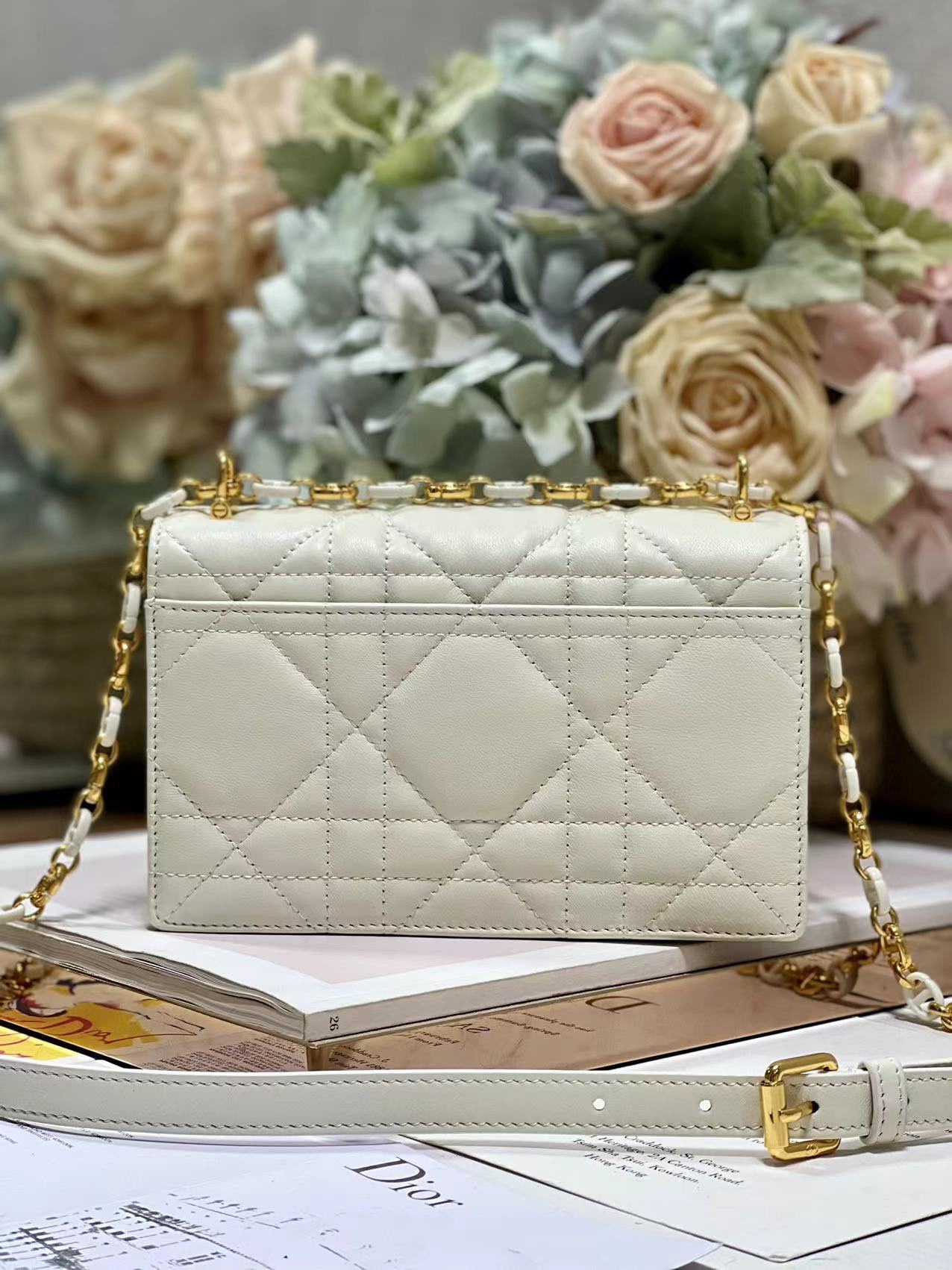 Dior Miss Caro Mini Bag Latte Macrocannage Lambskin White