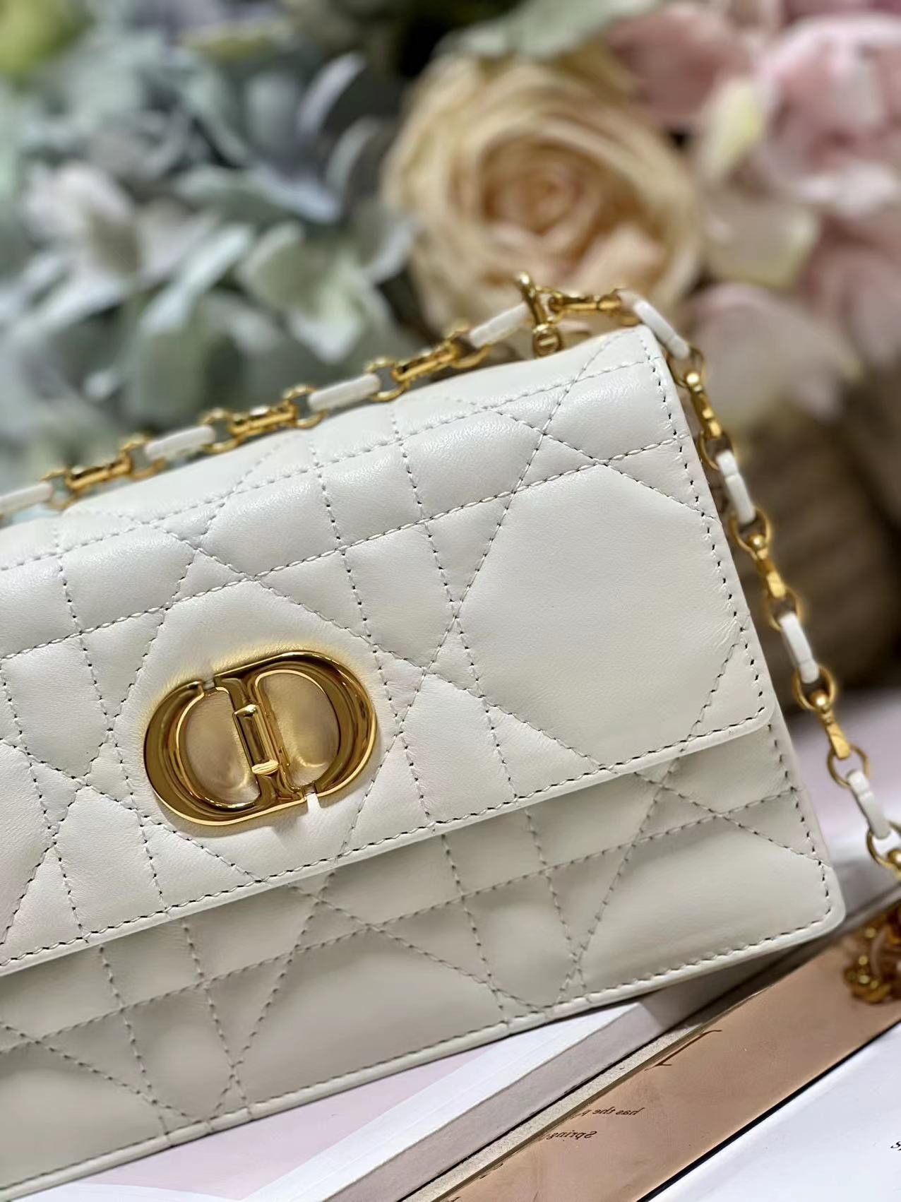 Dior Miss Caro Mini Bag Latte Macrocannage Lambskin White