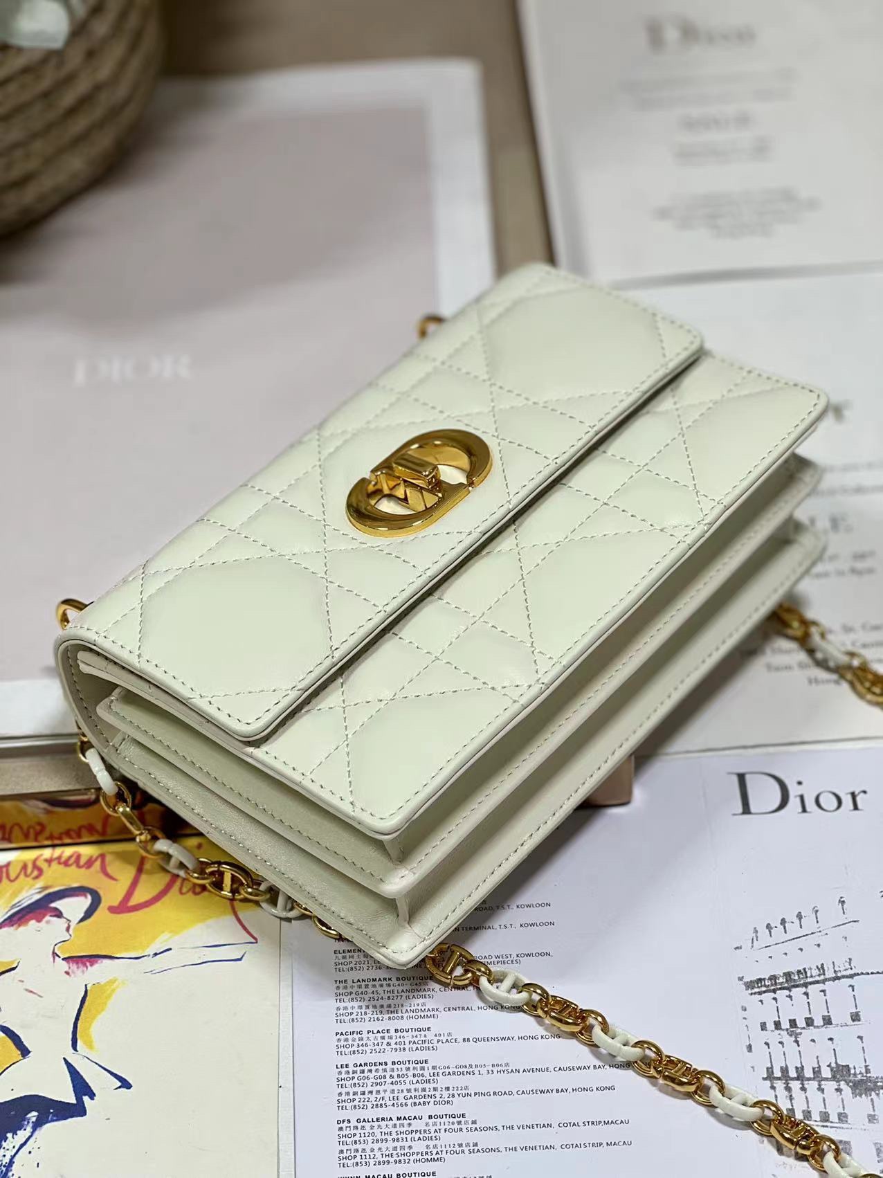 Dior Miss Caro Mini Bag Latte Macrocannage Lambskin White