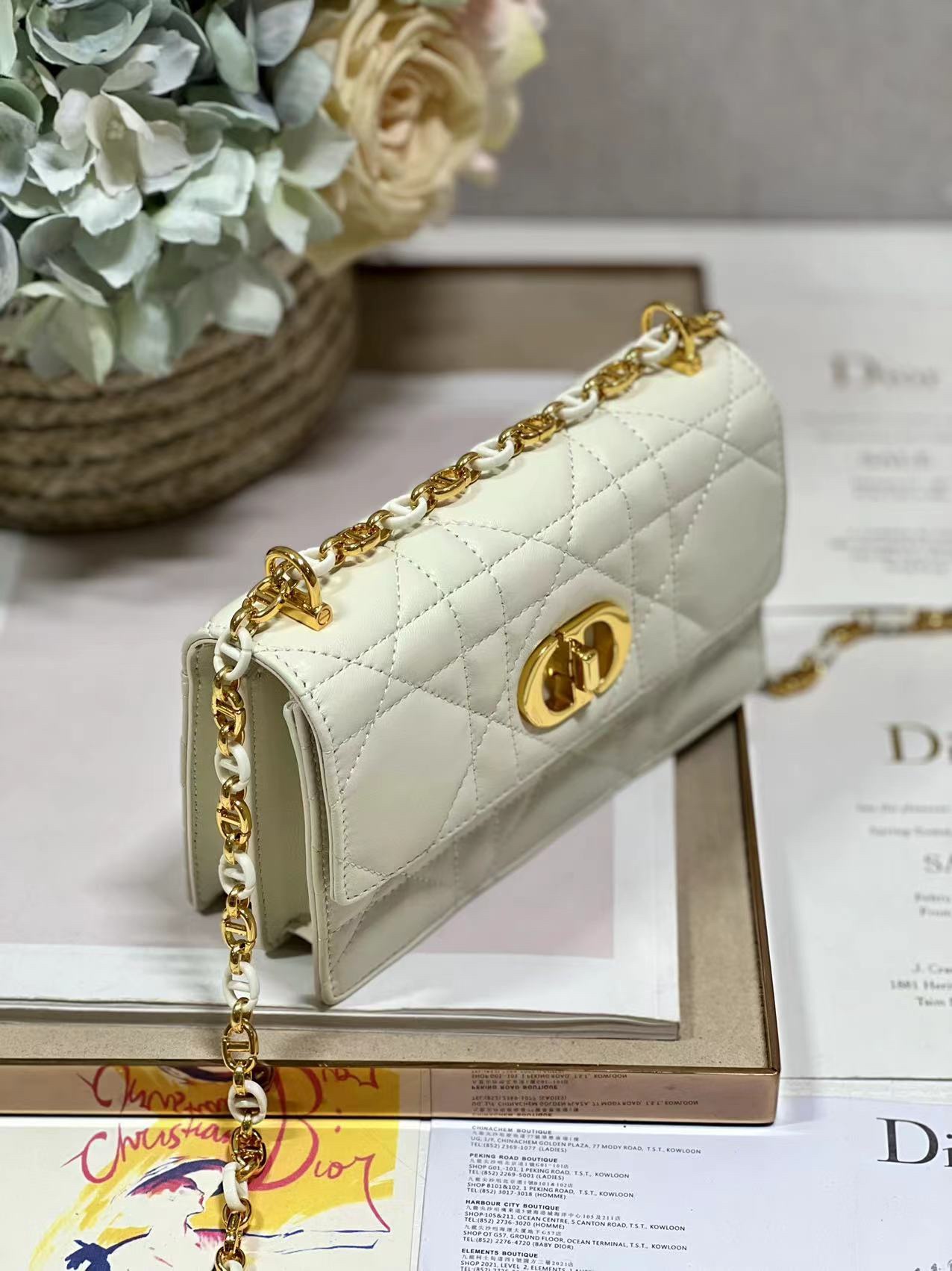 Dior Miss Caro Mini Bag Latte Macrocannage Lambskin White