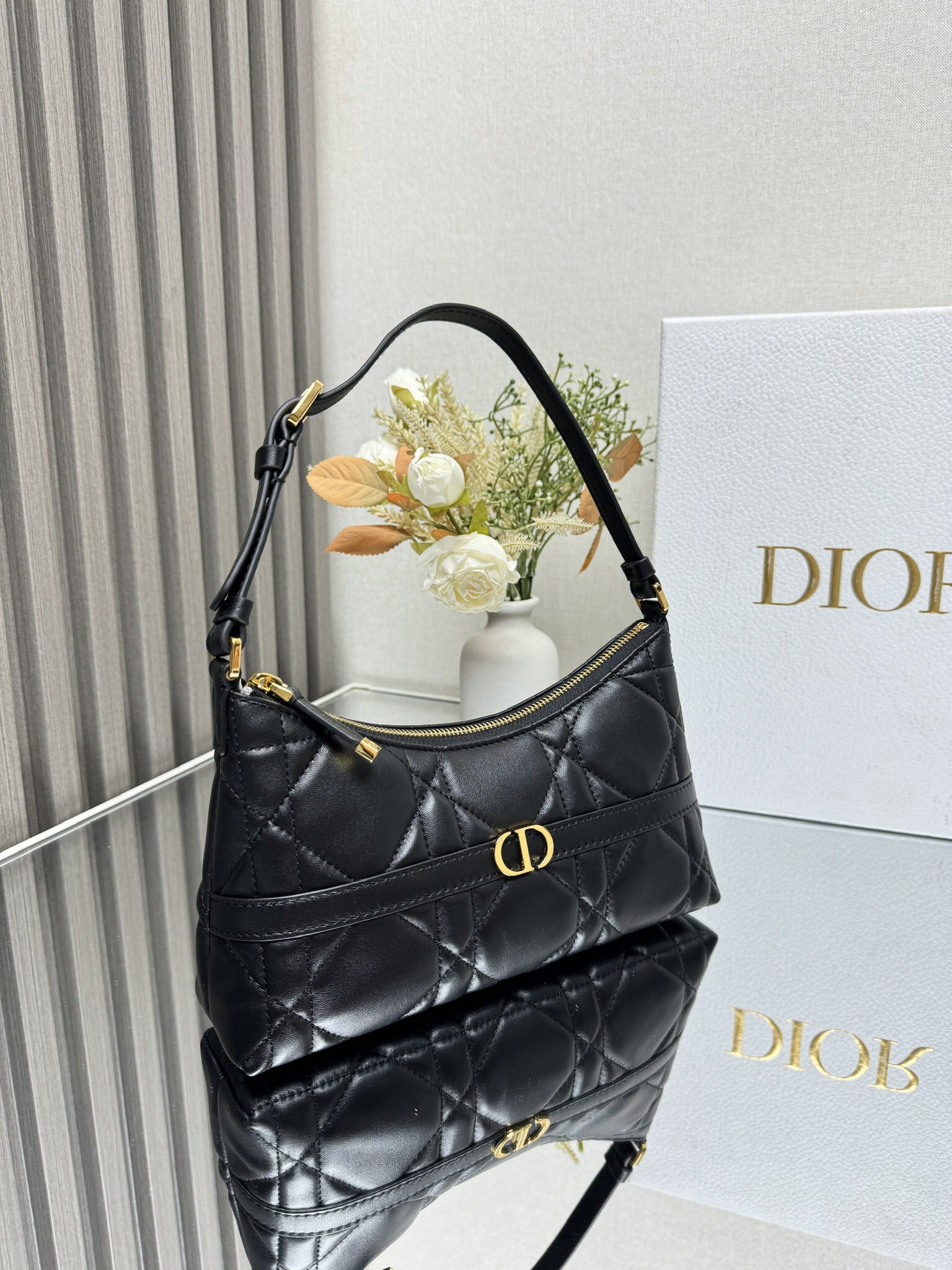 Dior Miss Caro Mini Hobo Shoulder Bag Black