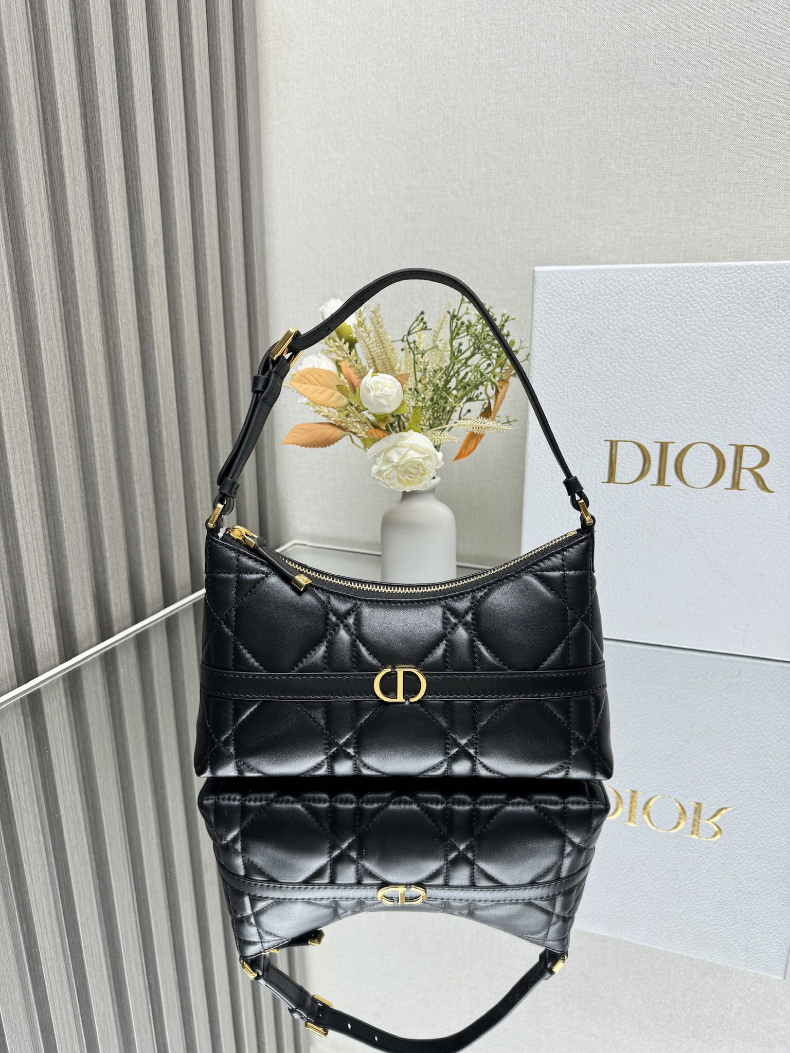 Dior Miss Caro Mini Hobo Shoulder Bag Black