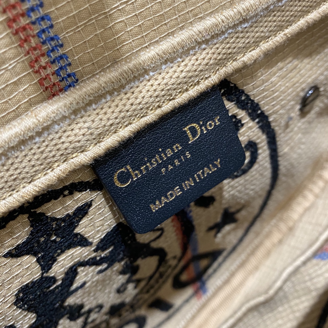 Dior Saddle Bag Beige Jute Canvas Embroidered with Dior Union Motif