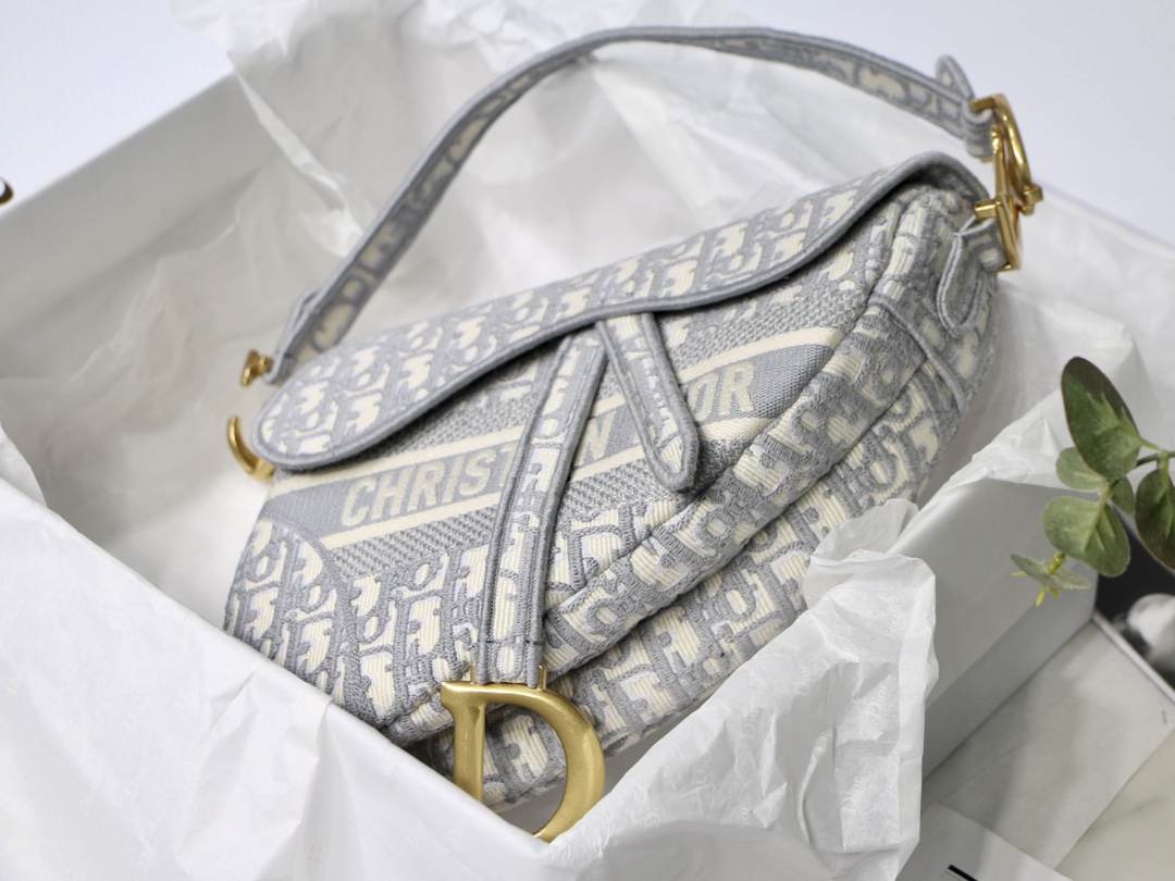 Dior Saddle Bag Gray Toile de Jouy Embroidery