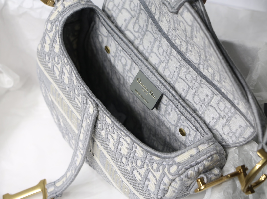 Dior Saddle Bag Gray Toile de Jouy Embroidery